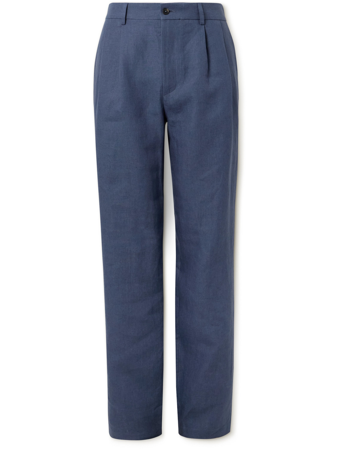 De Bonne Facture Straight-leg Pleated Linen Suit Trousers In Blue