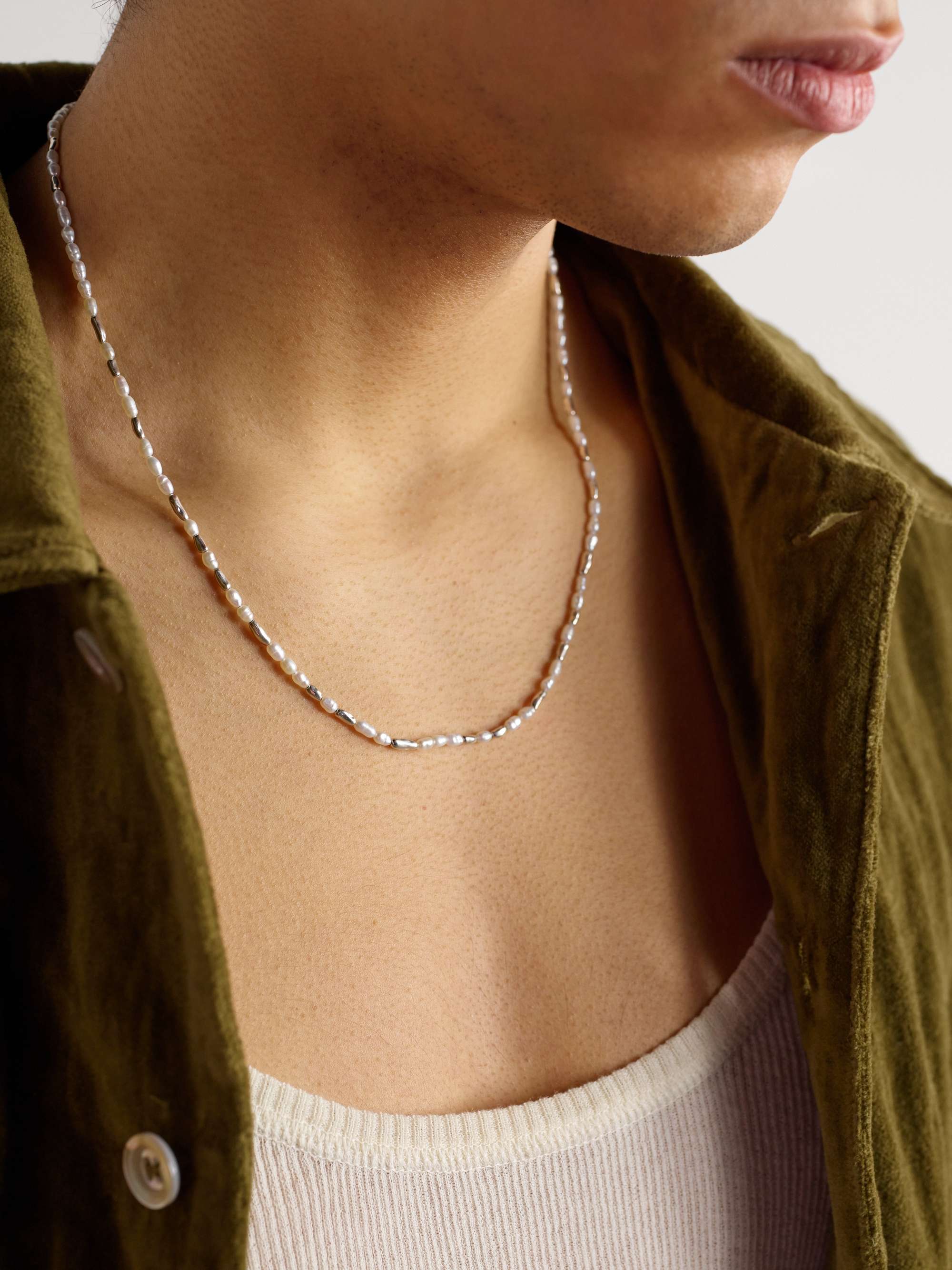 Hokkaido Sterling Silver Pearl Beaded Necklace - silver - One Size Hokkaido Sterling Silver Pearl Beaded Necklace - silver - One Size