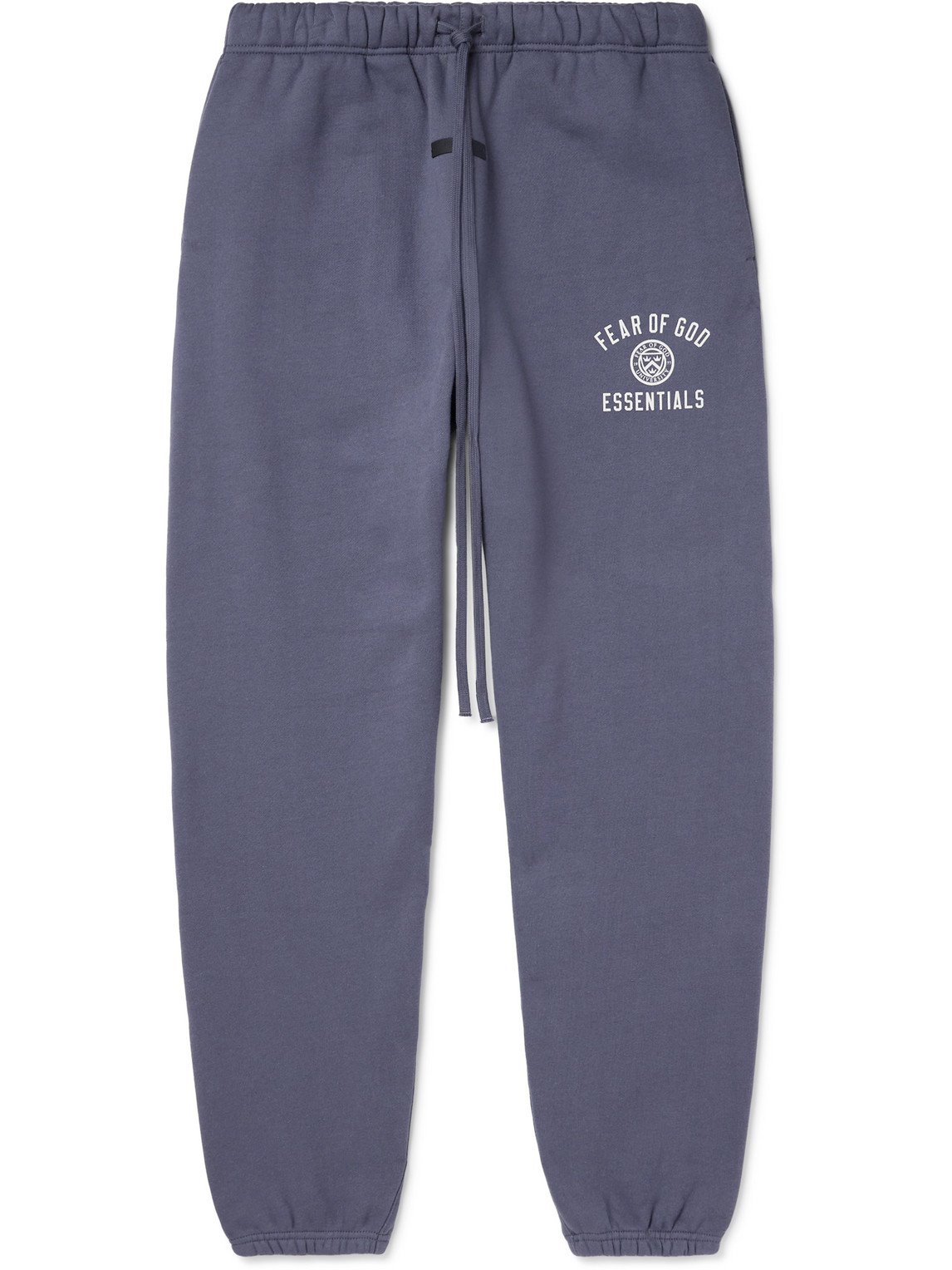 Essentials Tapered Logo-printed Appliquéd Cotton-blend Jersey Sweatpants In Blue