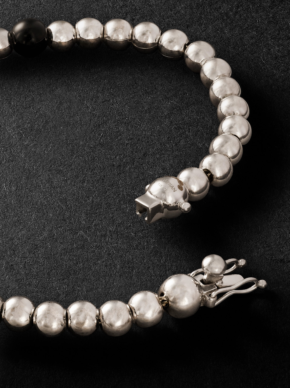 Pattaraphan Tri Anya Baby Cycle 14-karat White Gold Onyx Bracelet In Silver