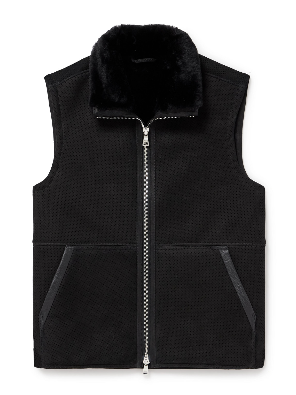 Full-Grain Leather-Trimmed Perforated Shearling Gilet