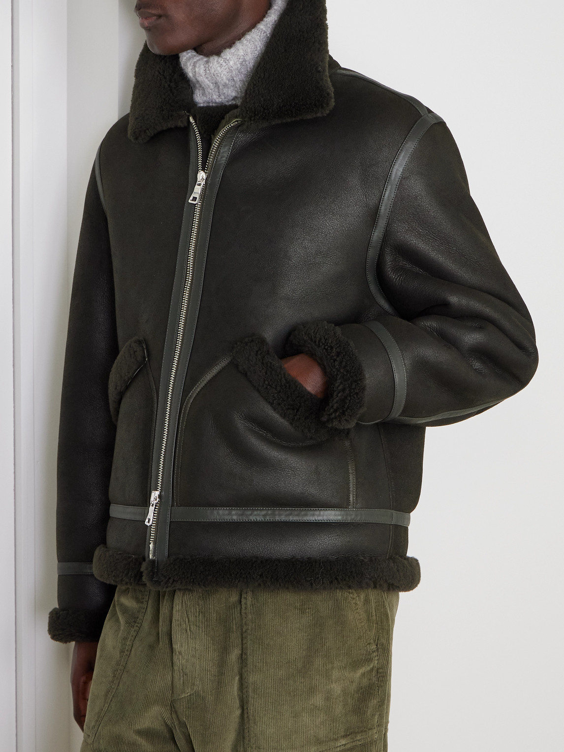  Mr P. - Shearling Aviator Jacket - Men - Green - M 