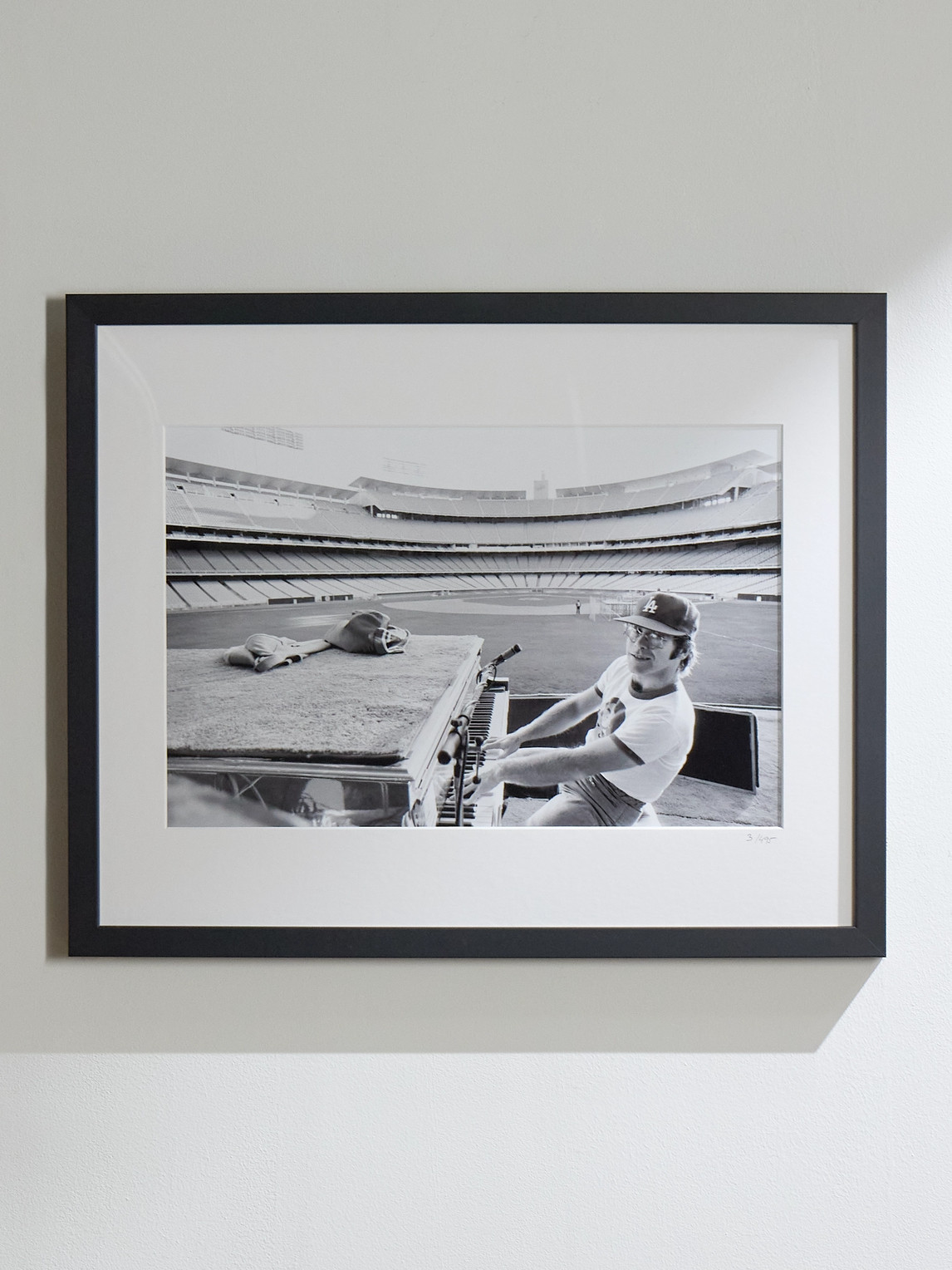 Framed 1975 Elton John Rehearses at Dodger Stadium Print, 16" x 20"