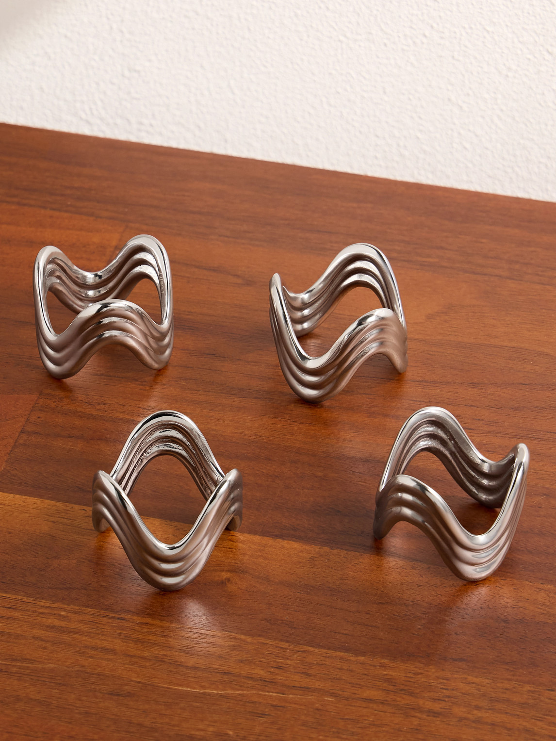 L'objet Ripple Set Of Four Platinum-plated Napkin Rings In Silver