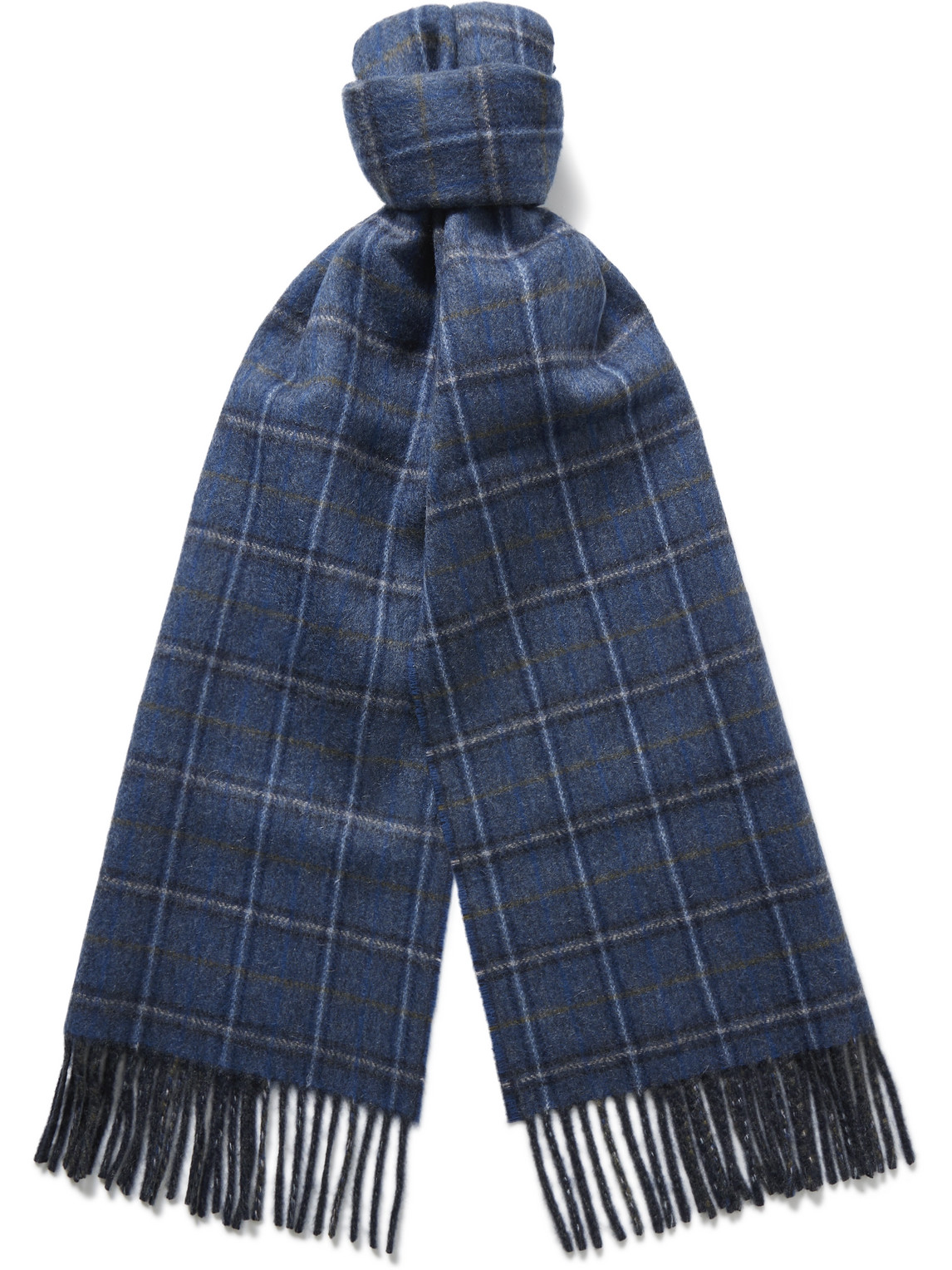Reversible Fringed Checked Cashmere Scarf