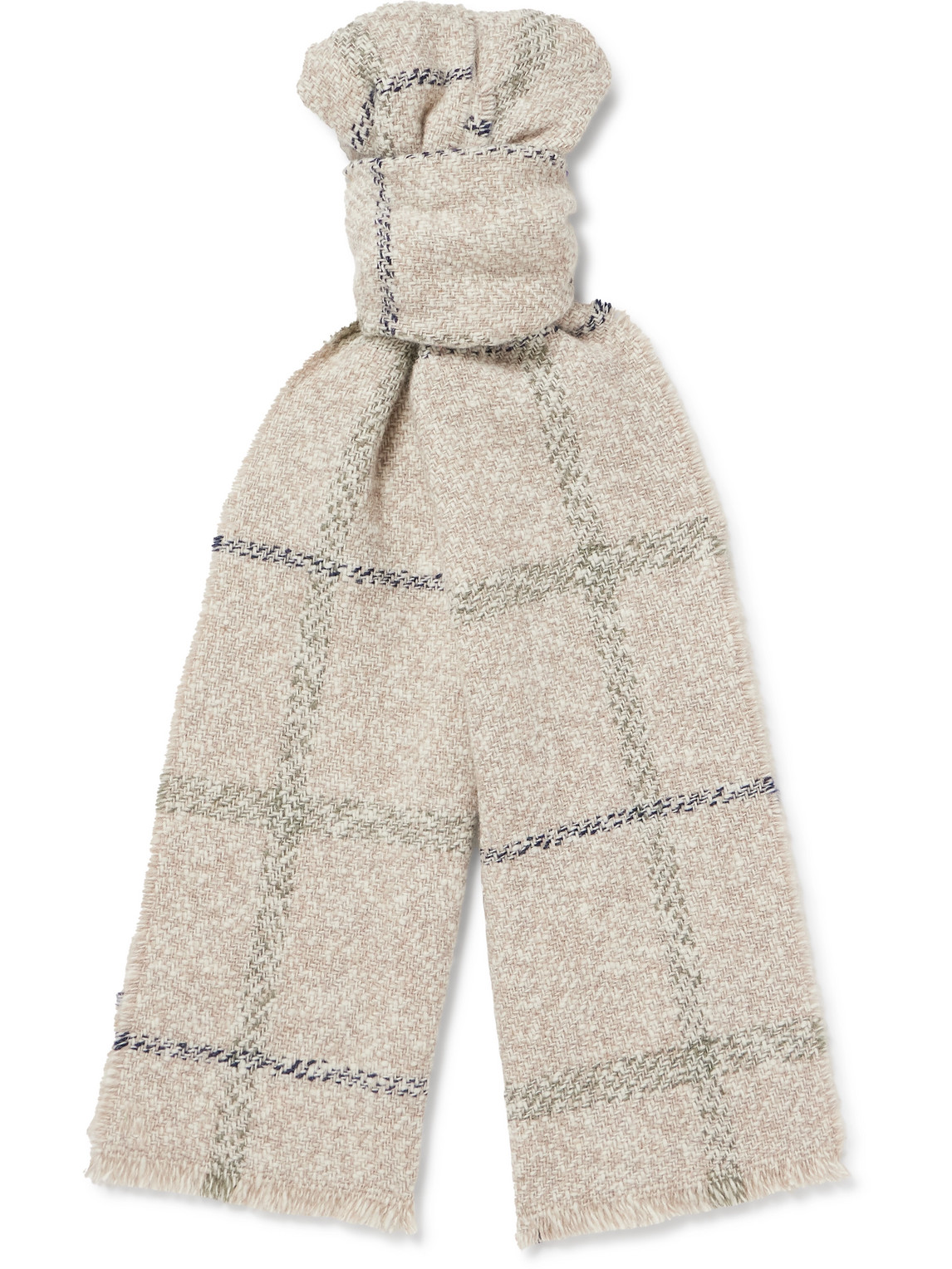 Johnstons Of Elgin Fringed Checked Wool And Cashmere-blend Scarf In Neutral