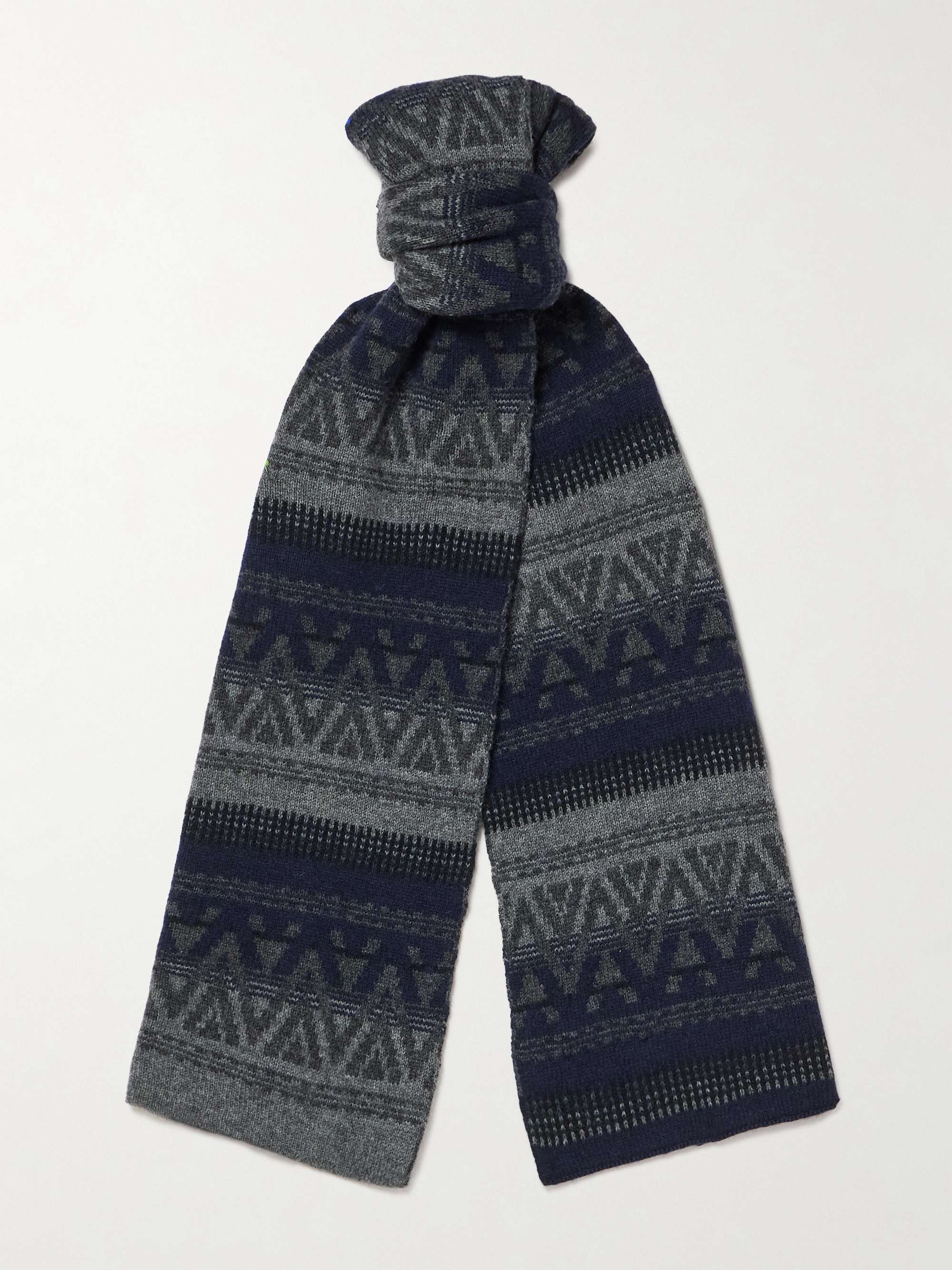 JOHNSTONS OF ELGIN Striped Jacquard-Knit Cashmere Scarf for