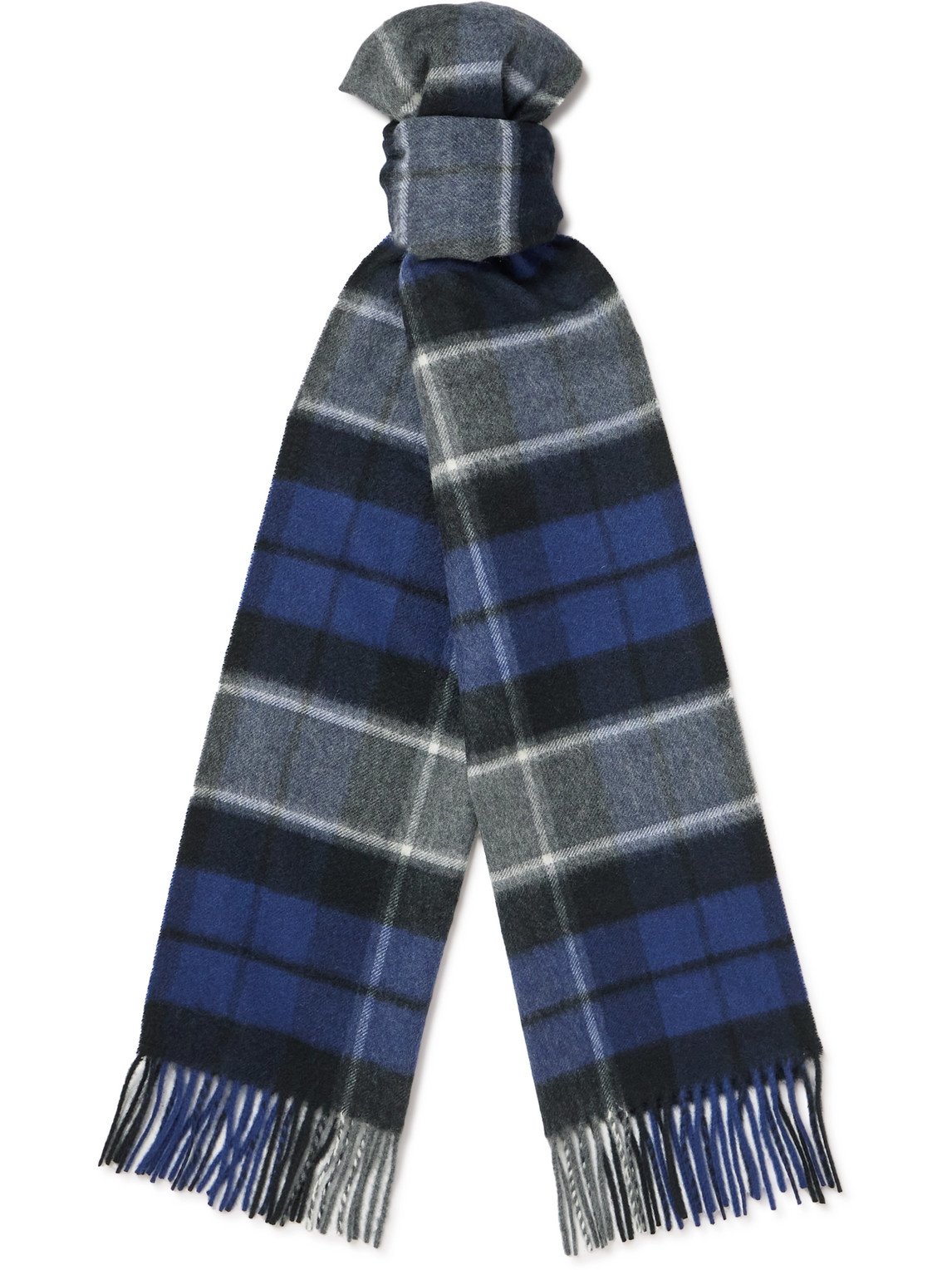 Johnstons Of Elgin Fringed Checked Cashmere Scarf In Blue
