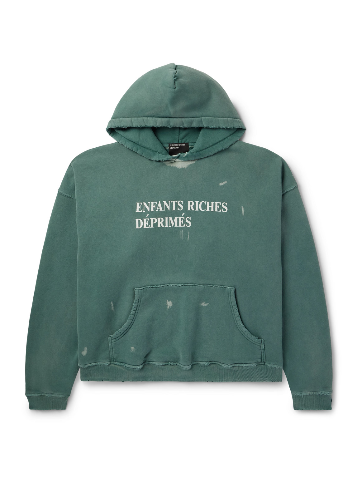 Enfants Riches Deprimes Logo-print Distressed Cotton-jersey Hoodie In Green