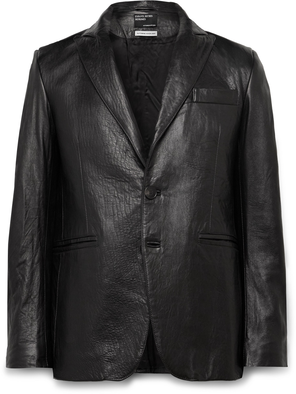 Slim-Fit Crinkled-Leather Blazer