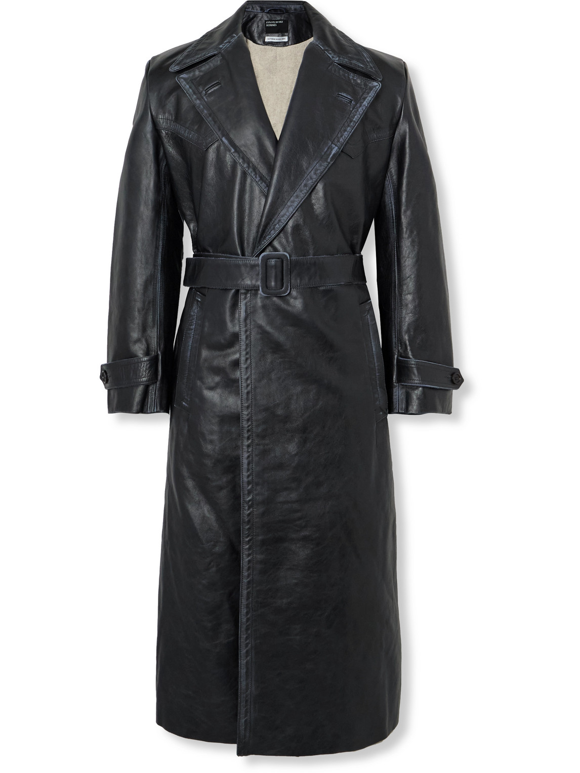 Enfants Riches Deprimes Belted Panelled Leather Trench Coat In Green