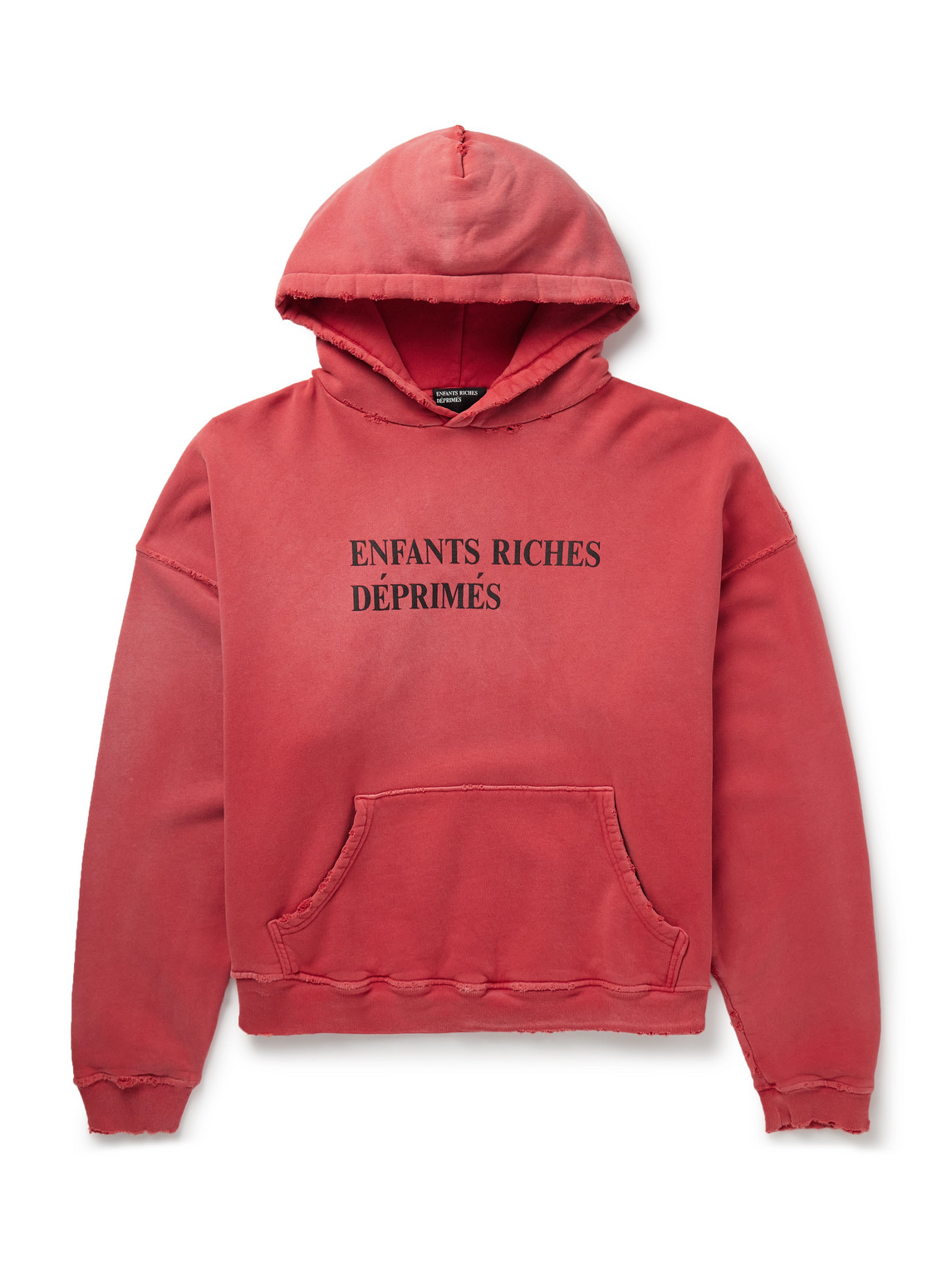 Enfants Riches Deprimes Distressed Logo-print Cotton-jersey Hoodie In Red