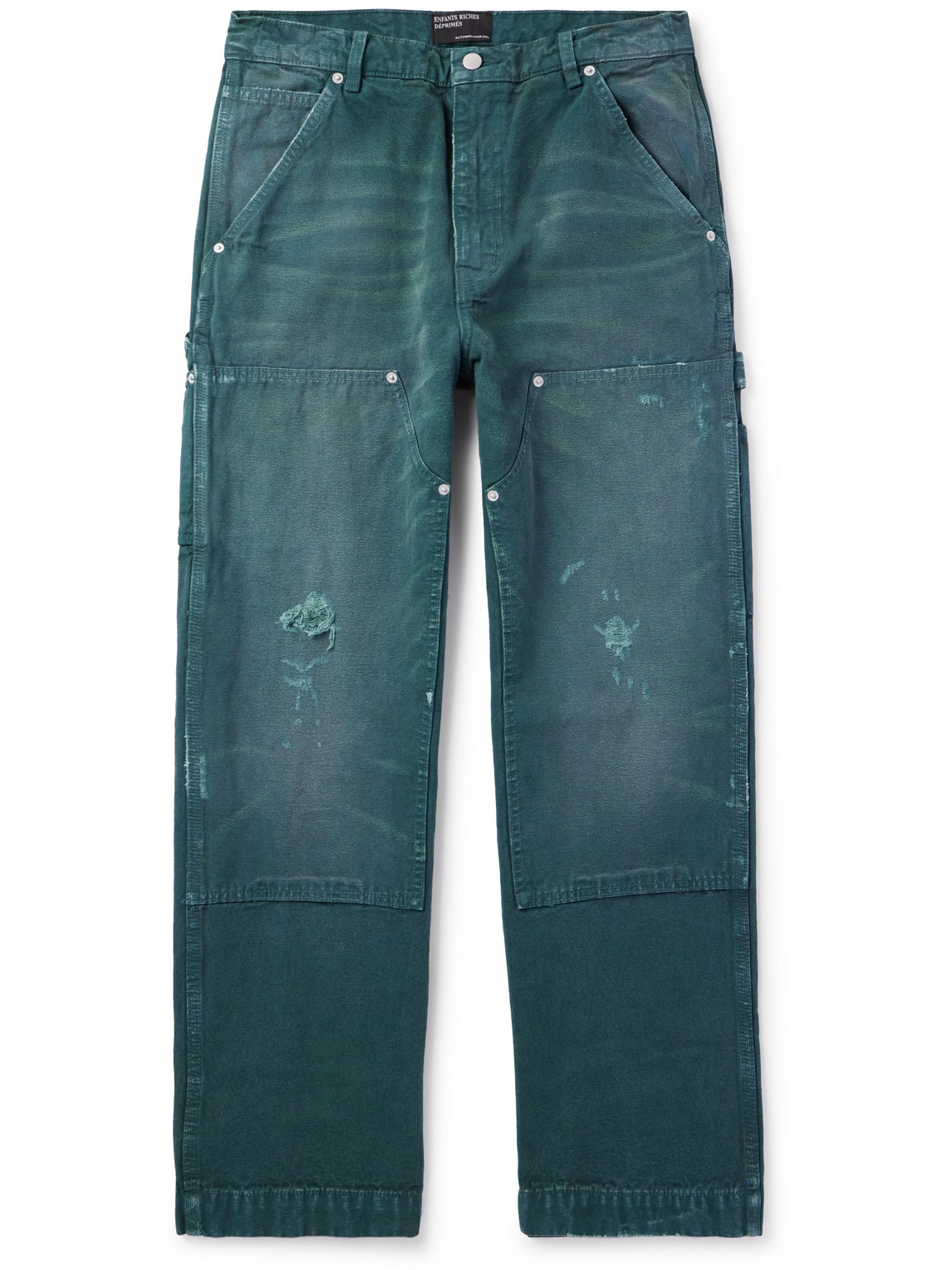 Double Knee Painter Wide-Leg Distressed Cotton-Canvas Trousers