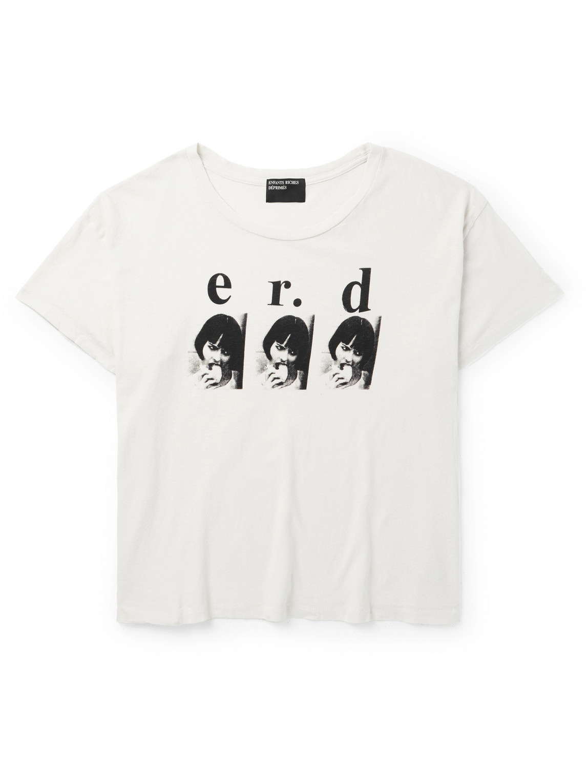 Enfants Riches Deprimes Louise Eats Sandwich Cropped Logo-print Cotton-jersey T-shirt In White