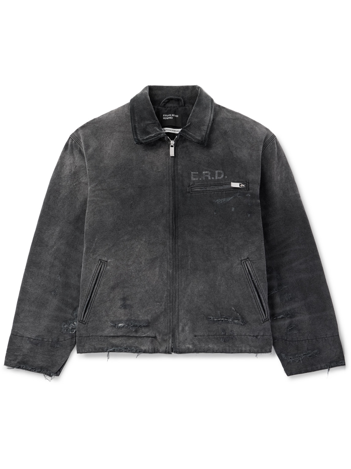 Enfants Riches Deprimes Corduroy-trimmed Printed Distressed Cotton-canvas Jacket In Black