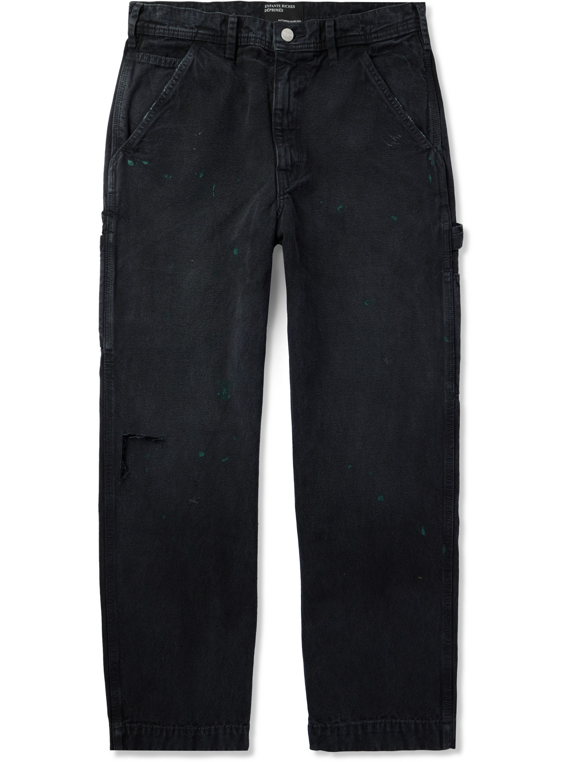 Enfants Riches Deprimes Wide-leg Distressed Paint-splattered Jeans In Black