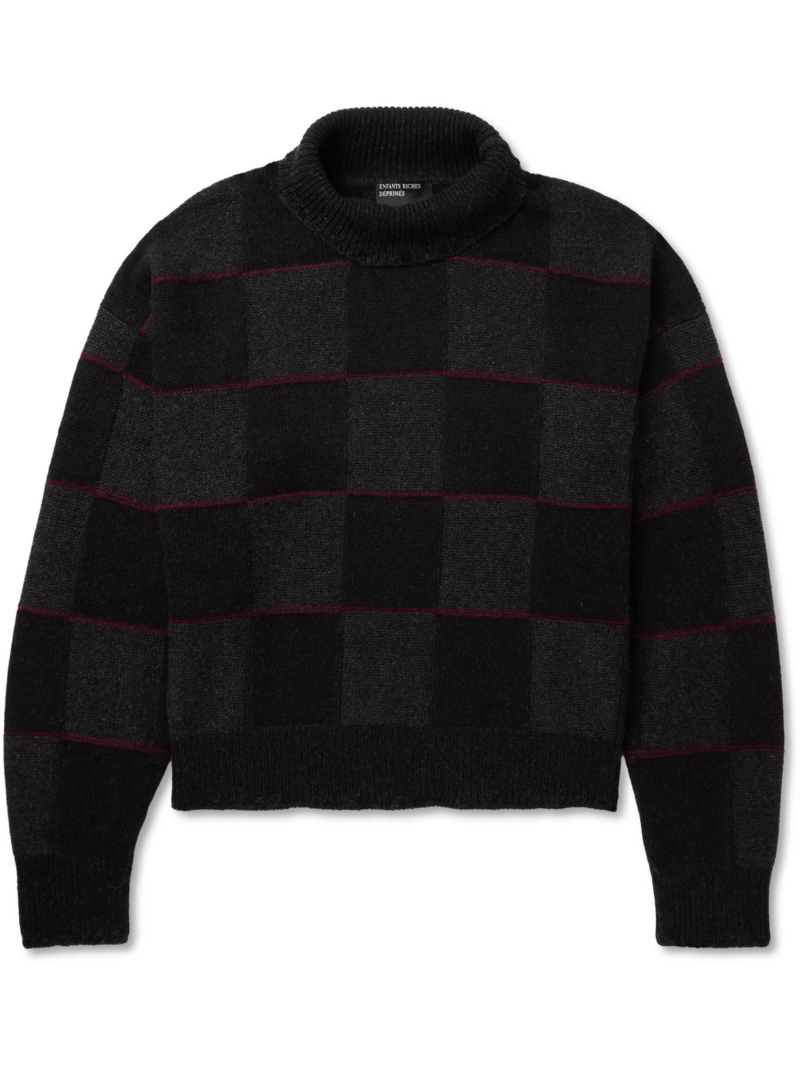 Venetian Checked Intarsia-Knit Cashmere Rollneck Sweater