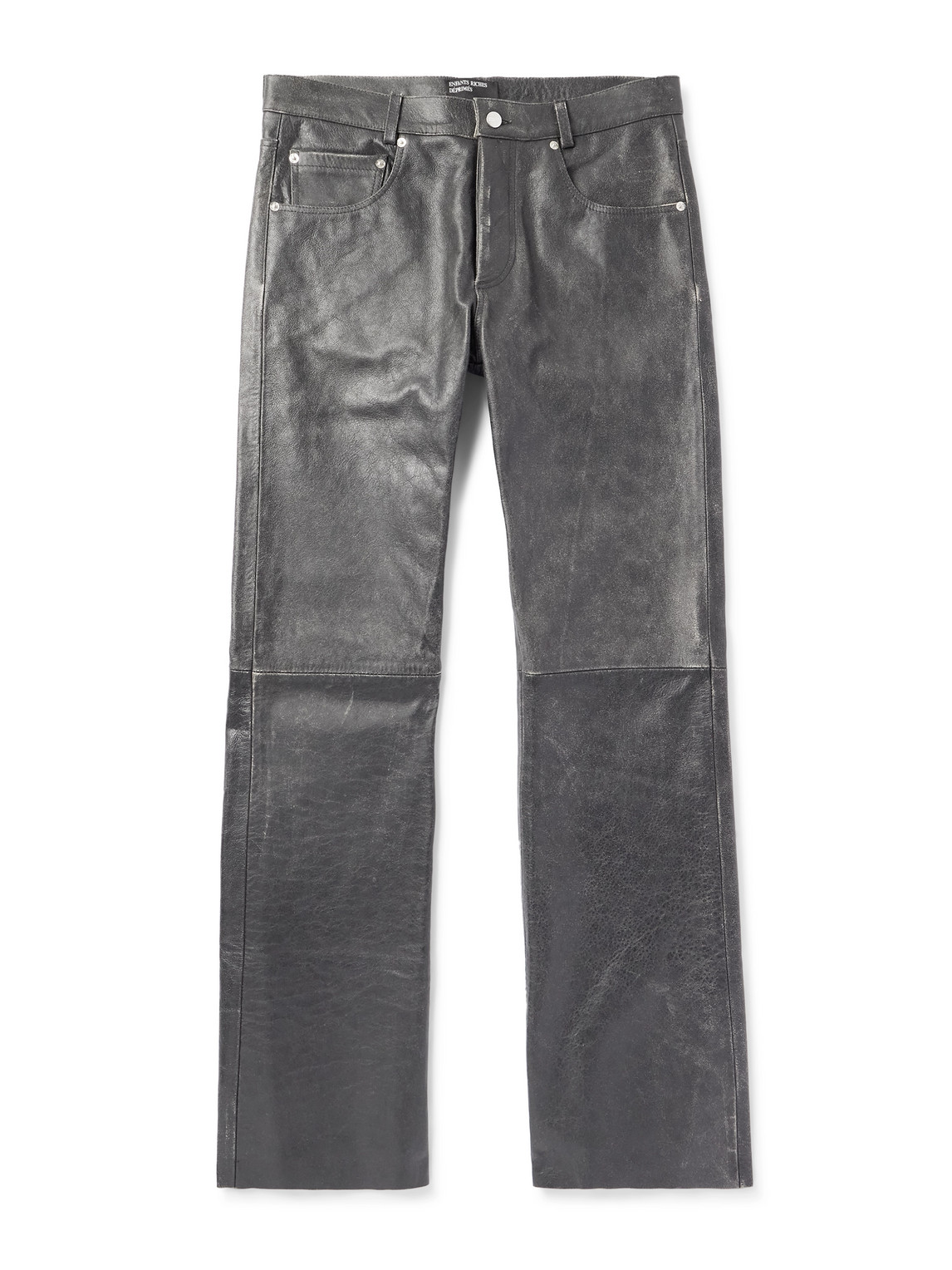 Slim-Fit Straight-Leg Distressed Leather Trousers
