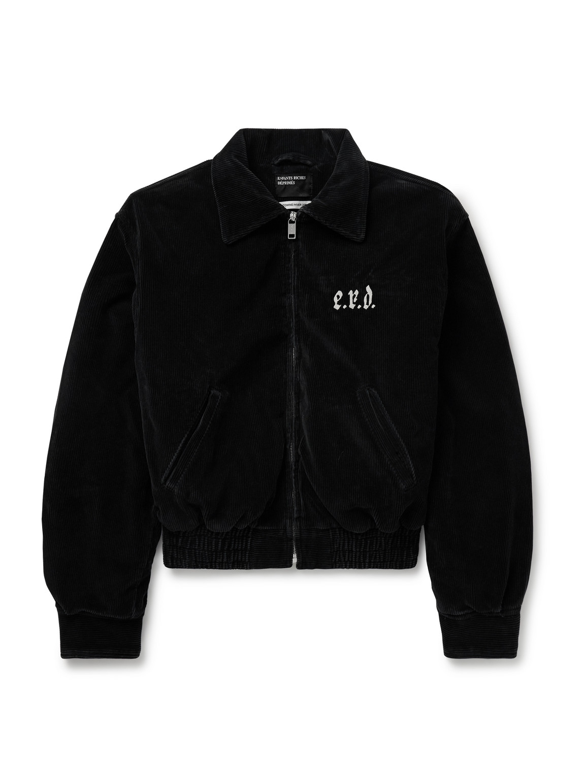 Enfants Riches Deprimes Barbara Cropped Logo-embroidered Cotton-corduroy Bomber Jacket In Black