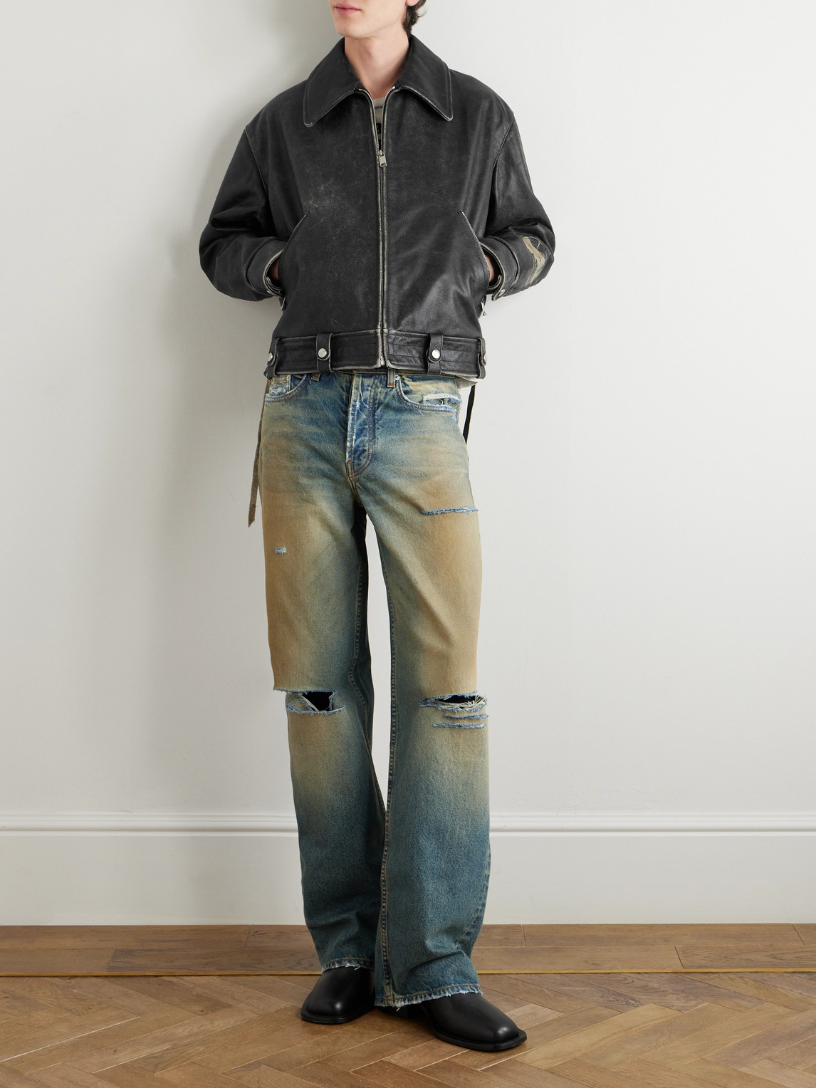 ENFANTS RICHES DEPRIMES PIANIST DISTRESSED LEATHER JACKET