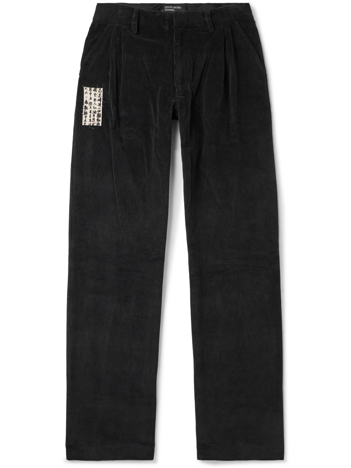 Enfants Riches Deprimes Straight-leg Pleated Appliquéd Cotton-corduroy Trousers In Black