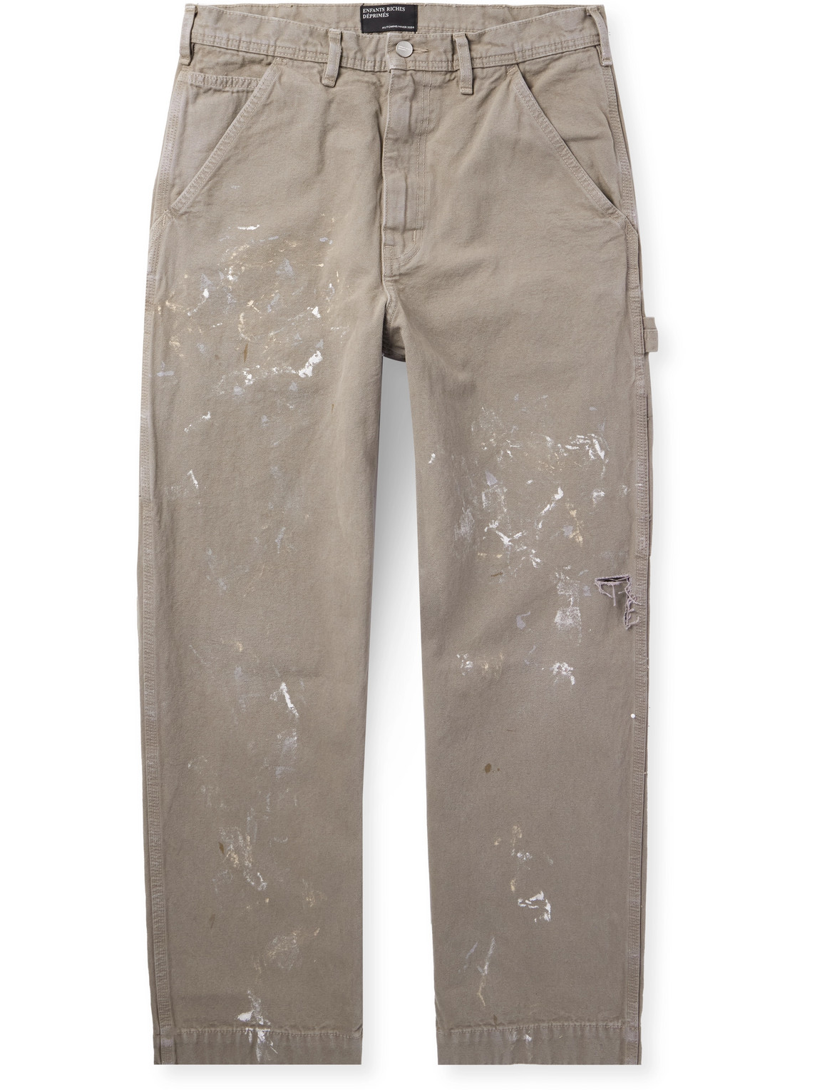 Double Knee Painter Wide-Leg Distressed Cotton-Canvas Trousers