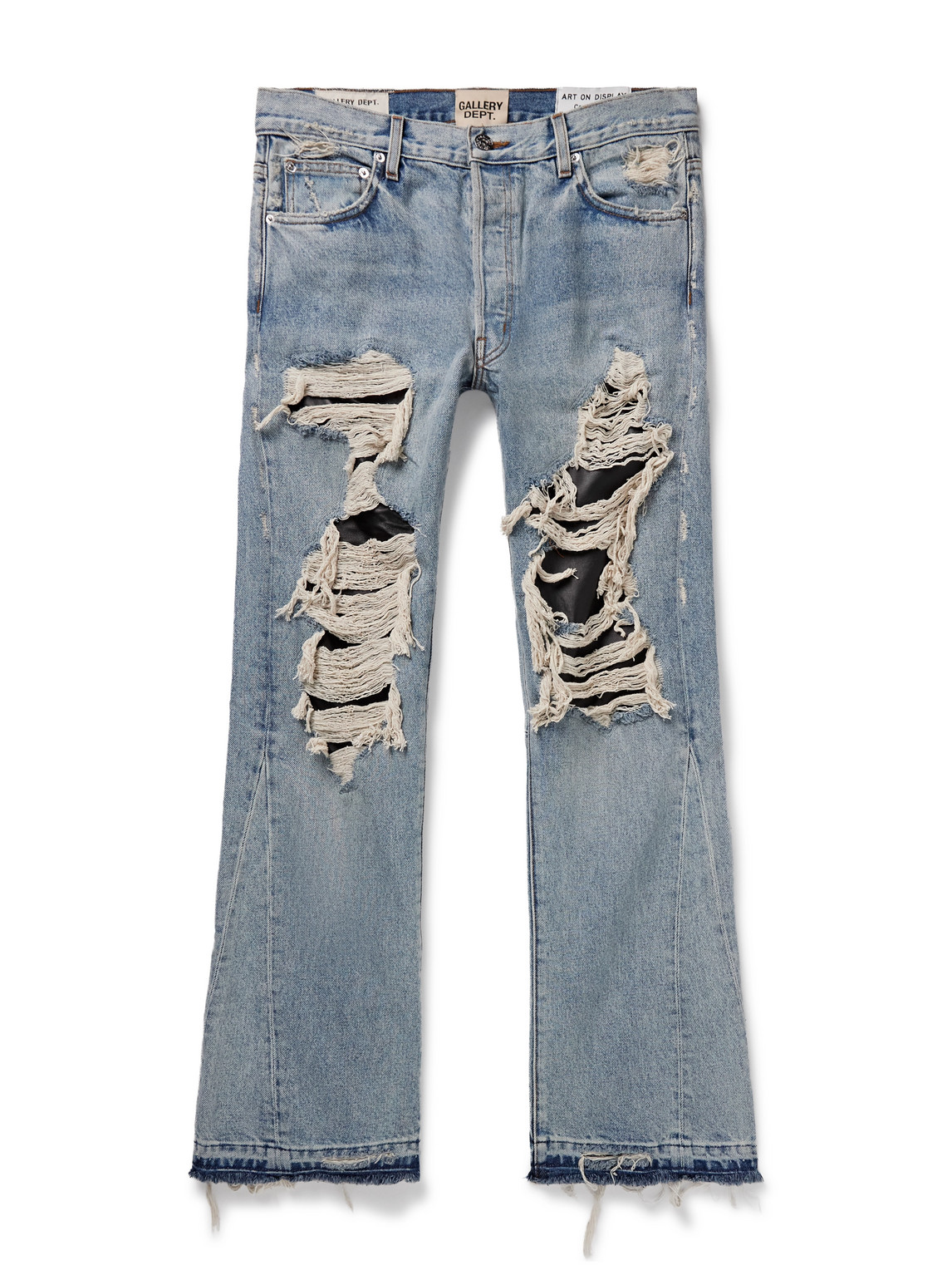 Cornell LA Slim-Fit Flared Distressed Leather-Panelled Jeans