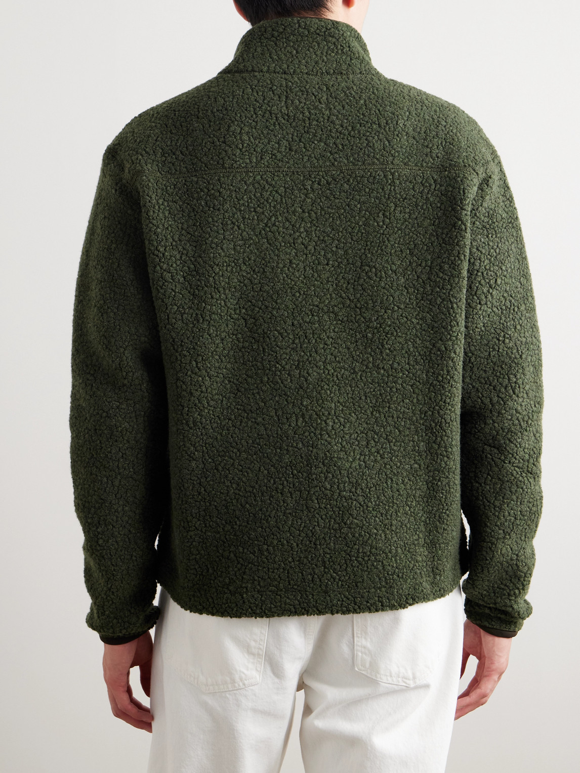 Shop Drake's Logo-embroidered Wool-blend Bouclé Jacket In Green