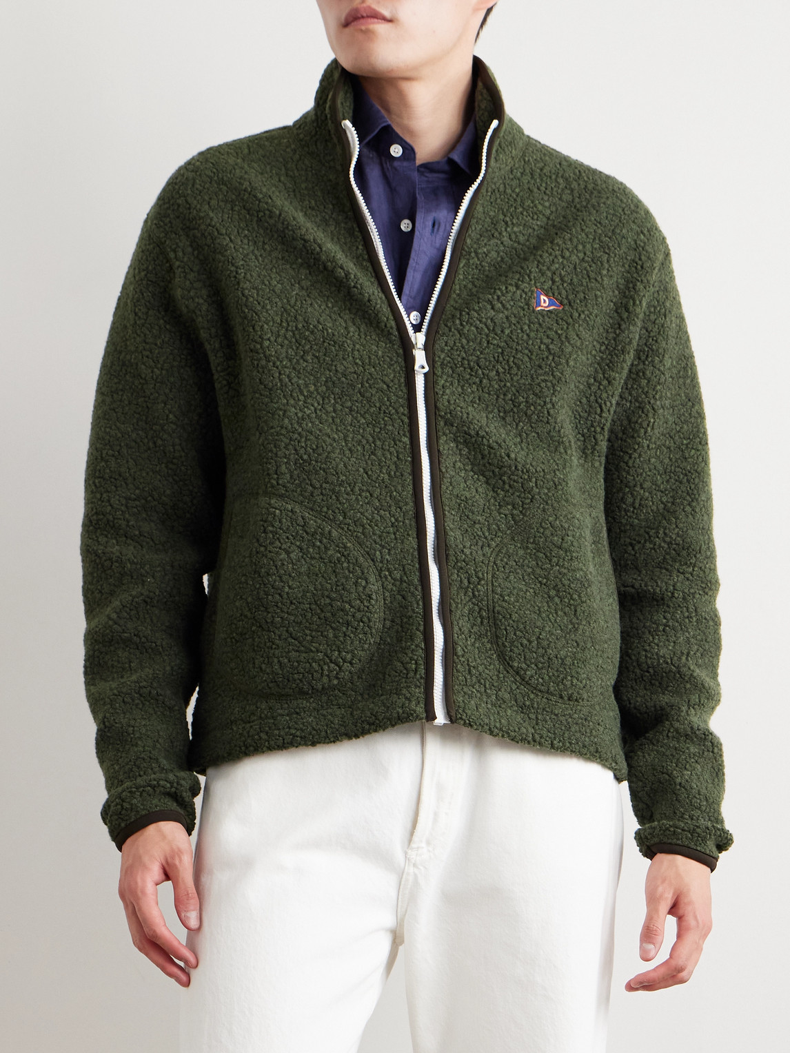 DRAKE'S LOGO-EMBROIDERED WOOL-BLEND BOUCLÉ JACKET