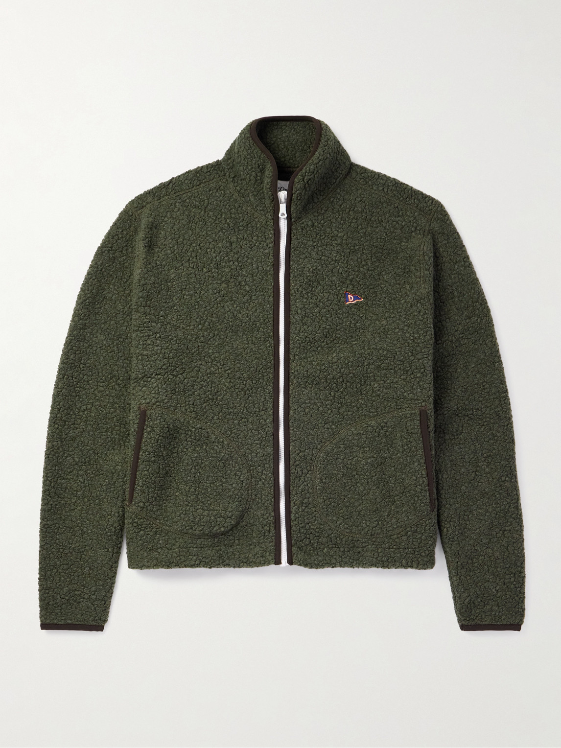 Drake's Logo-embroidered Wool-blend Bouclé Jacket In Green