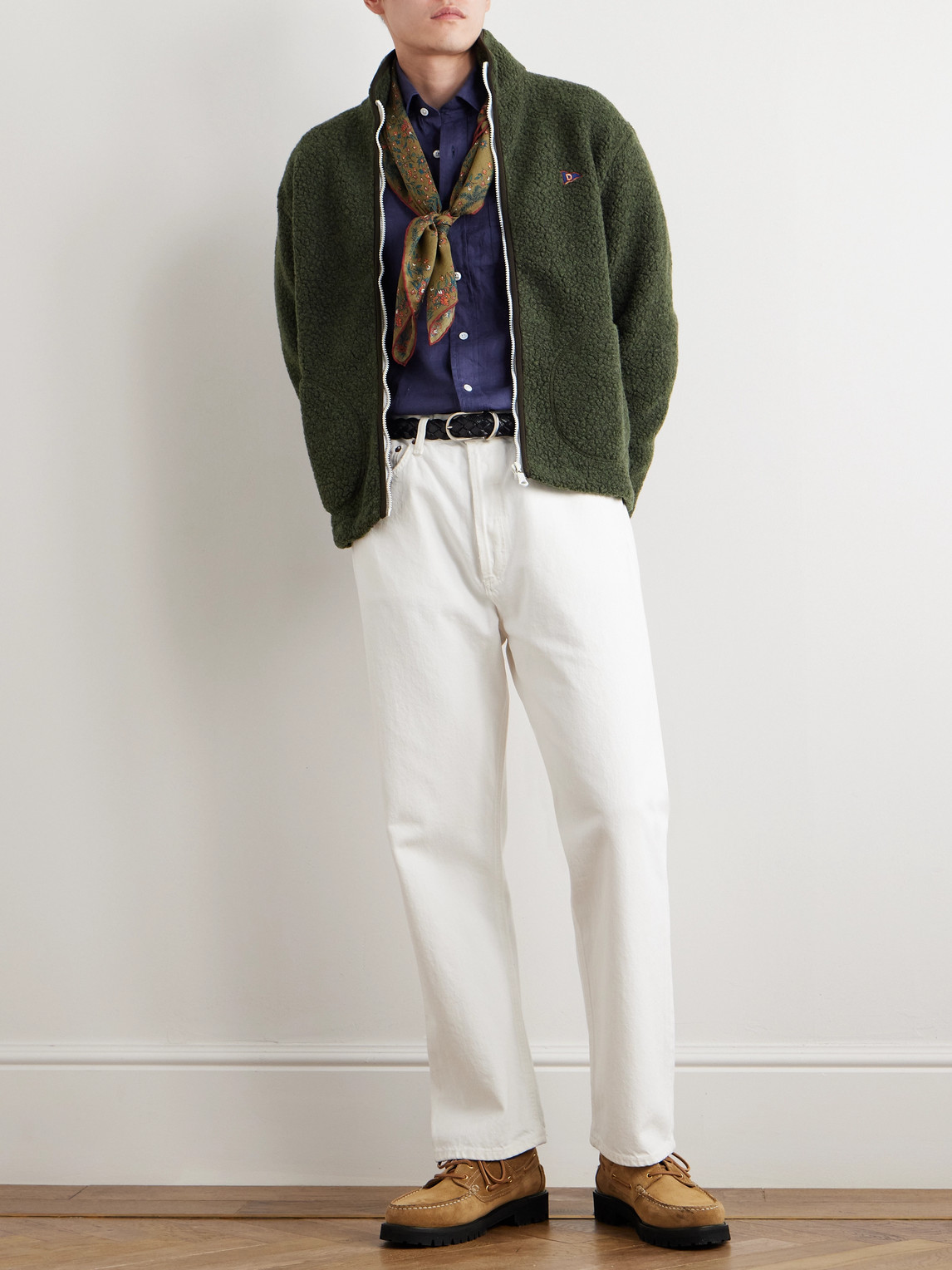DRAKE'S LOGO-EMBROIDERED WOOL-BLEND BOUCLÉ JACKET