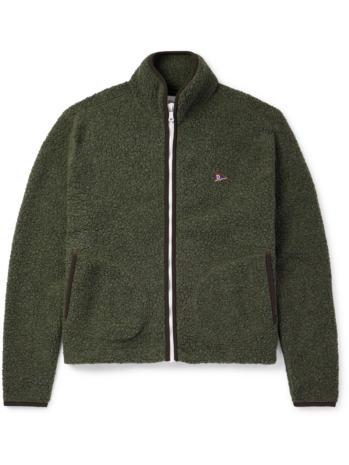 Drake's Logo-embroidered Wool-blend Bouclé Jacket In Green