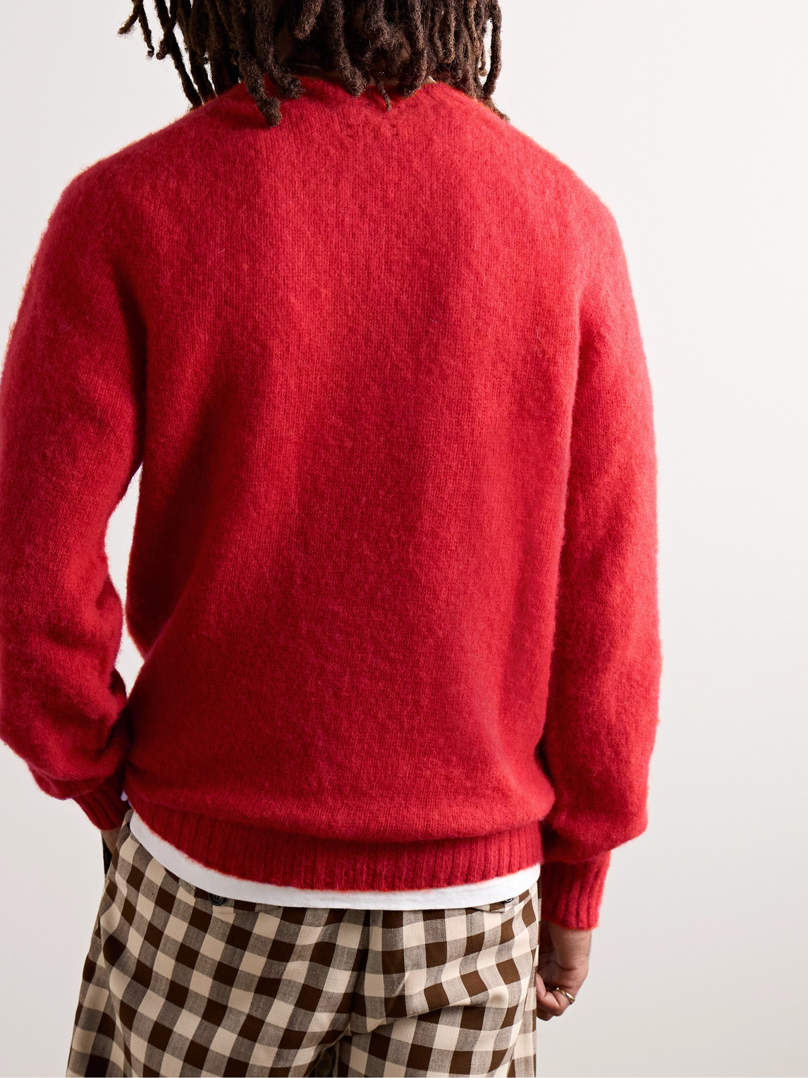 Shop Drake's Brushed Shetland Wool Sweater In Red
