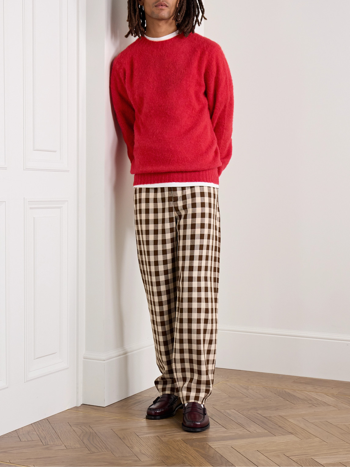Shop Drake's Brushed Shetland Wool Sweater In Red