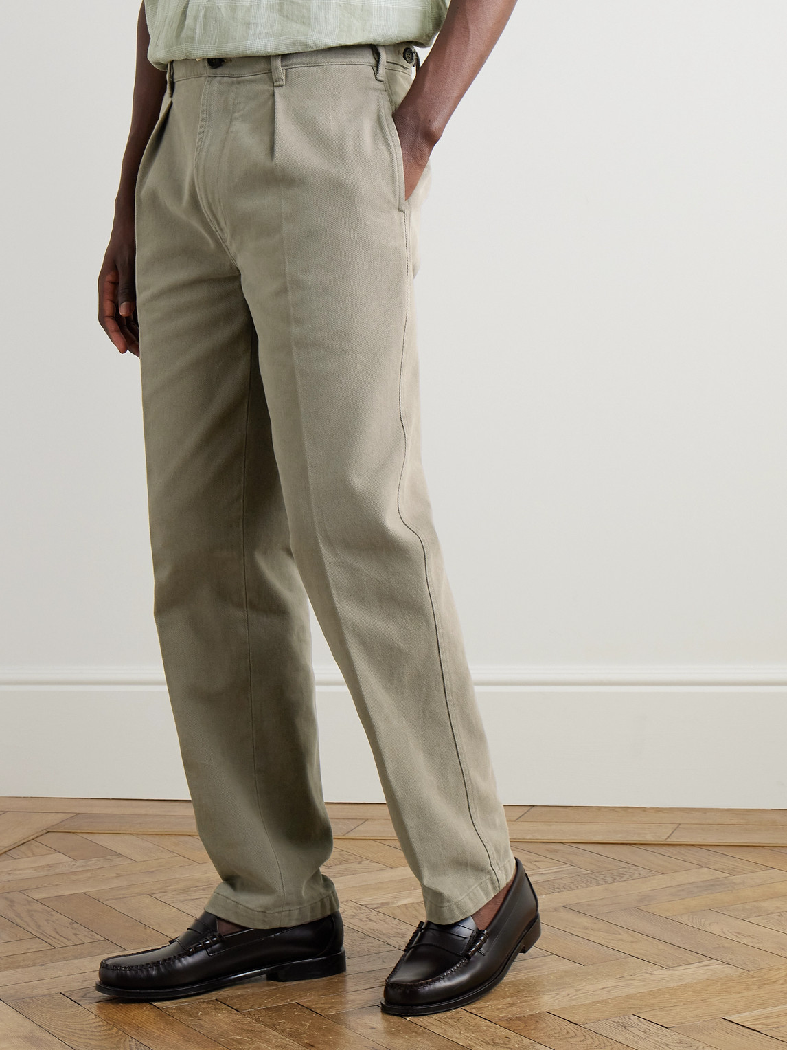 Shop Drake's Games Tapered Pleated Cotton-twill Suit Trousers In Green