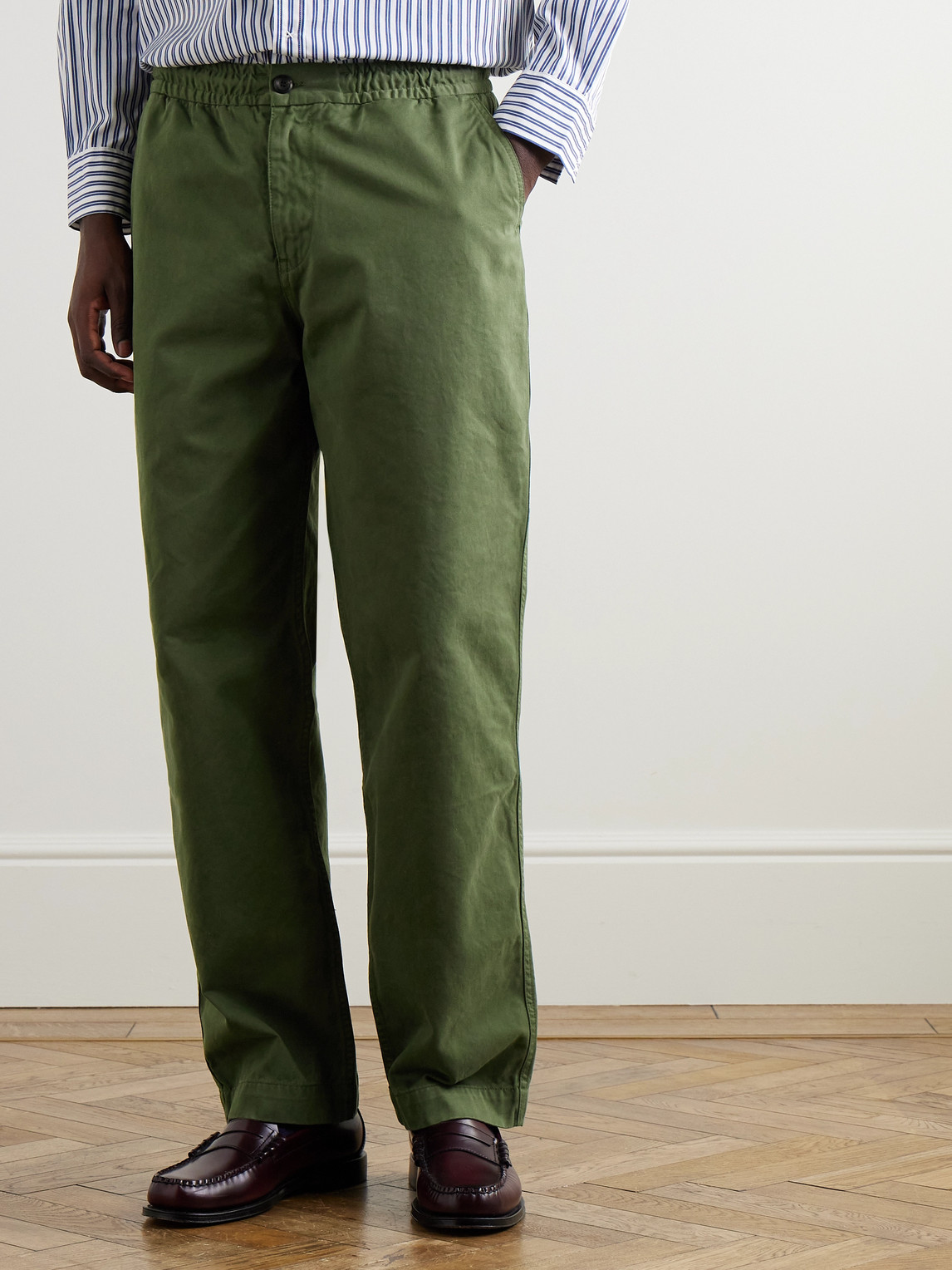 Shop Drake's Straight-leg Cotton Trousers In Green