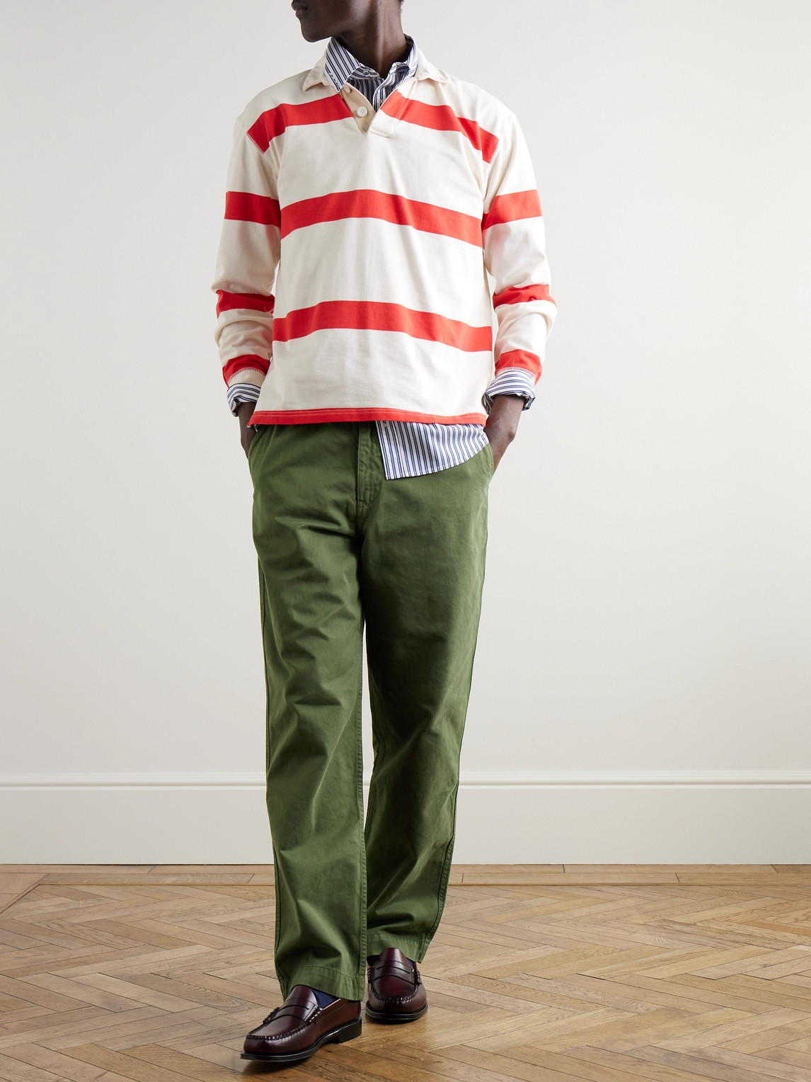 Shop Drake's Straight-leg Cotton Trousers In Green