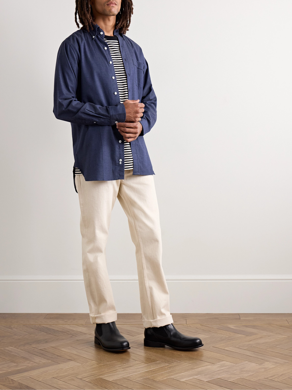 DRAKE'S BUTTON-DOWN COLLAR COTTON-FLANNEL SHIRT