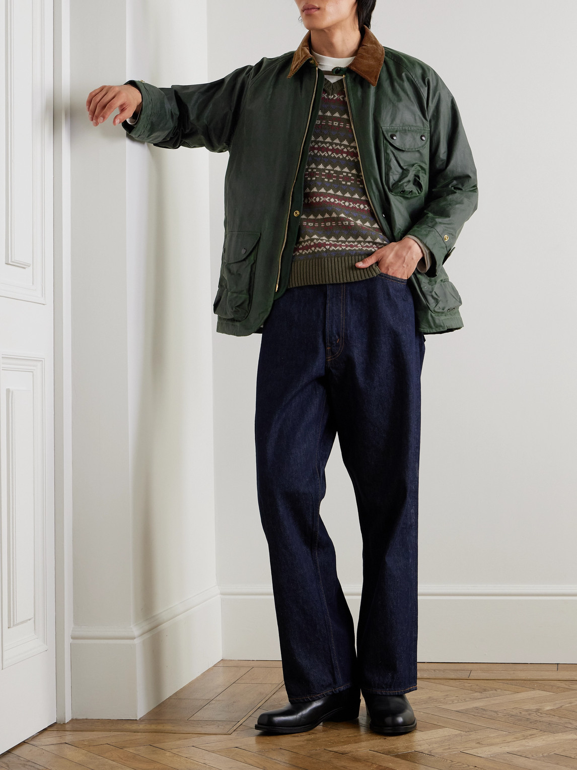 Corduroy-Trimmed Waxed-Cotton Jacket — 2