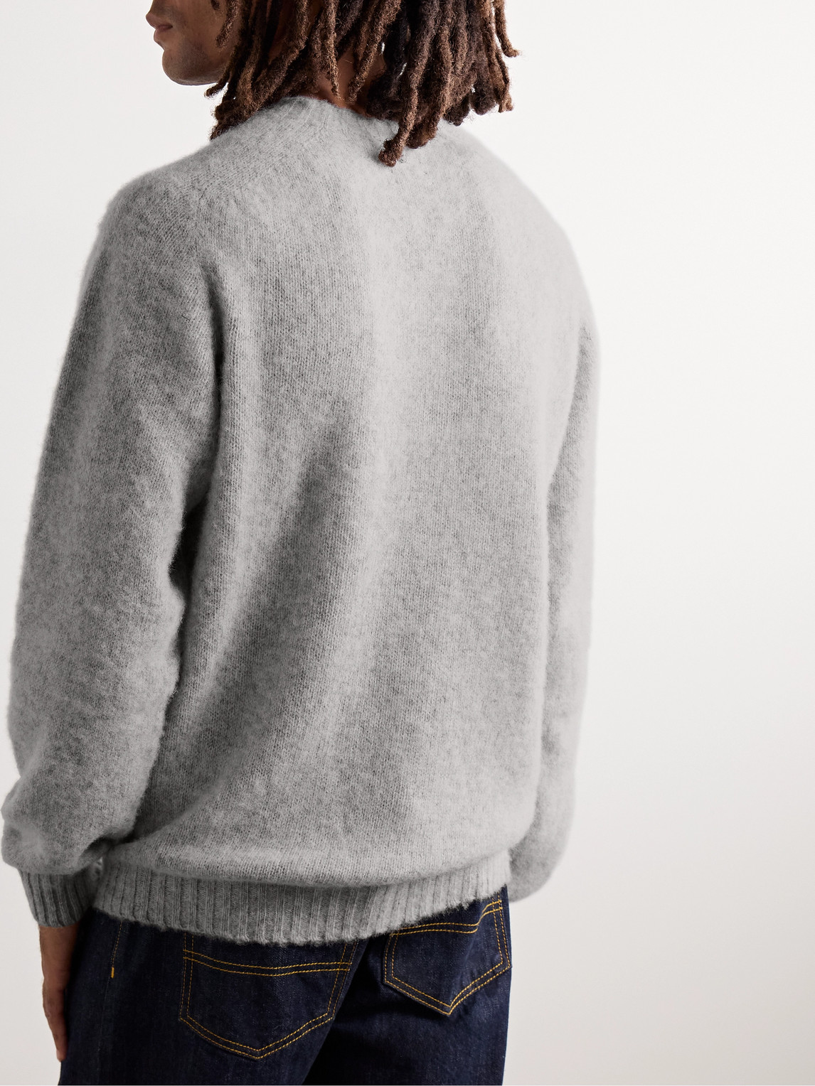 Shop Drake's Brushed Virgin Shetland Wool Sweater In Gray