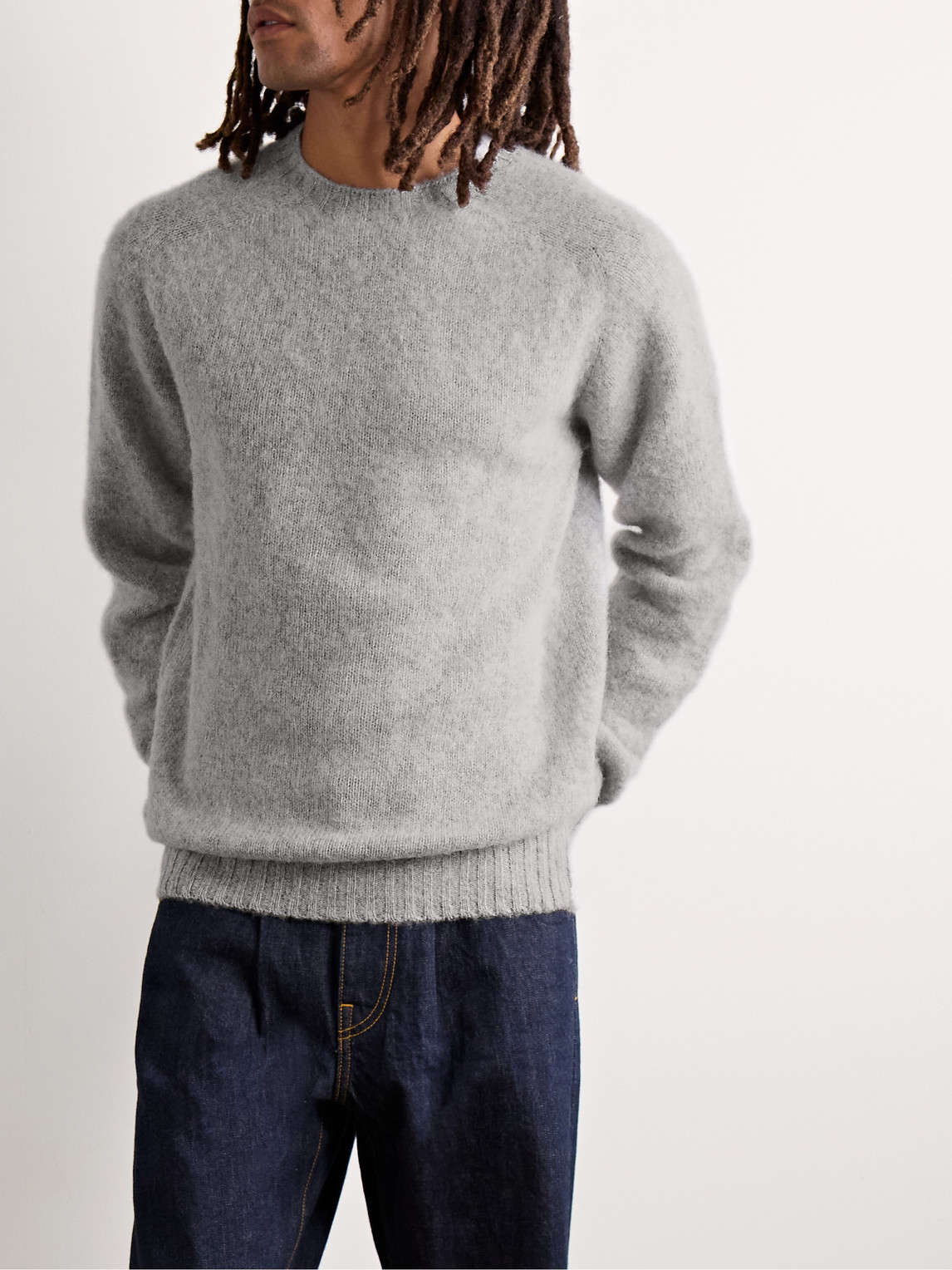 Shop Drake's Brushed Virgin Shetland Wool Sweater In Gray