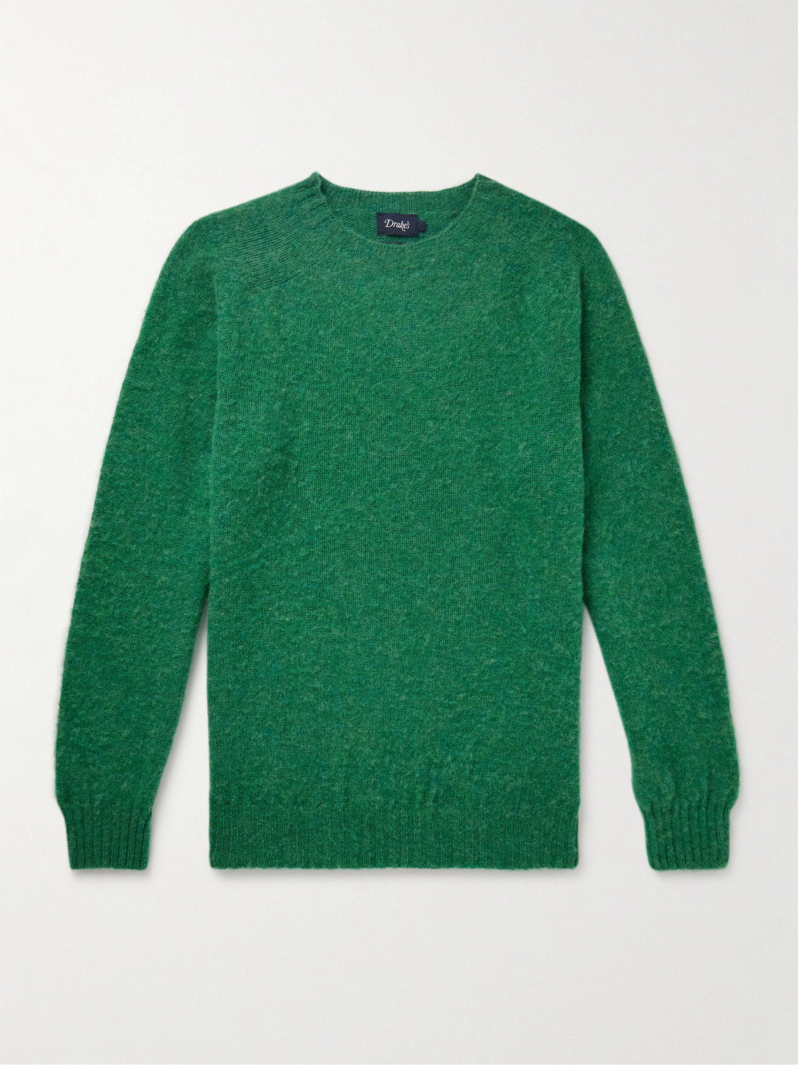 Drake's Brushed Shetland Wool Sweater In Green