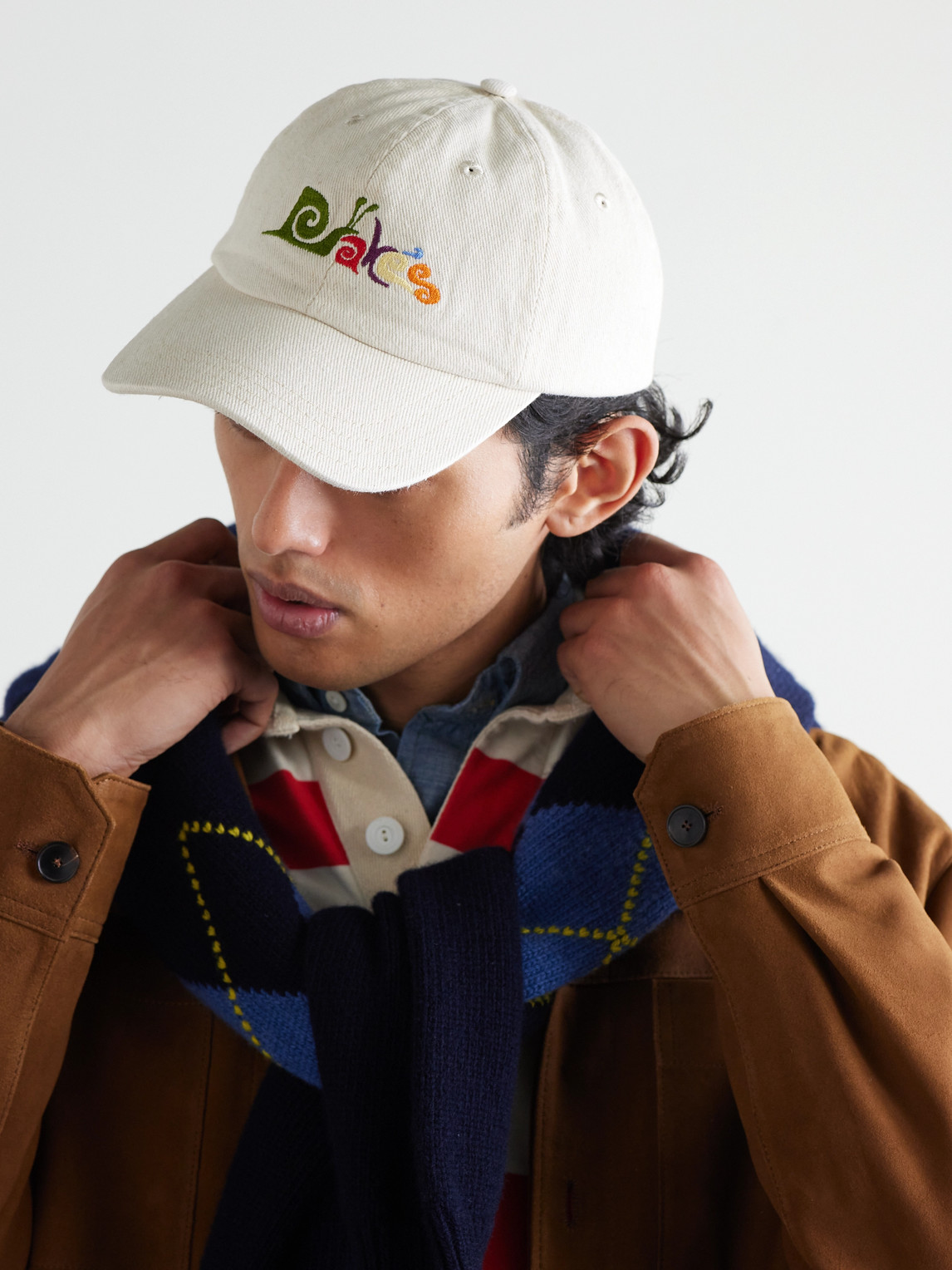 DRAKE'S LOGO-EMBROIDERED COTTON-TWILL BASEBALL CAP 