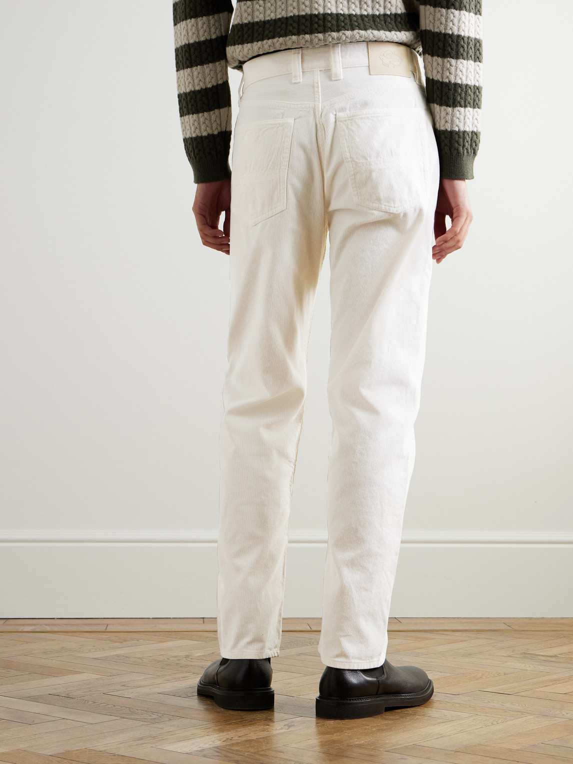 Shop Drake's Tapered Cotton-corduroy Trousers In Neutrals