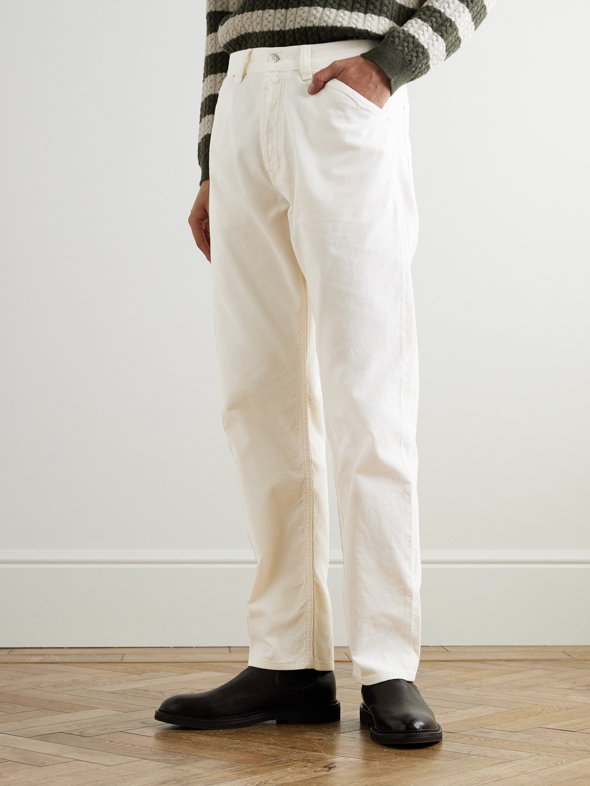 Shop Drake's Tapered Cotton-corduroy Trousers In Neutrals