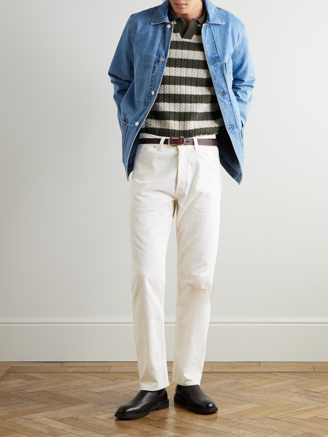 Shop Drake's Tapered Cotton-corduroy Trousers In Neutrals