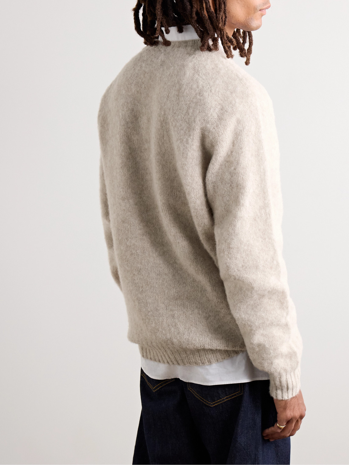 Shop Drake's Brushed Shetland Wool Sweater In Gray