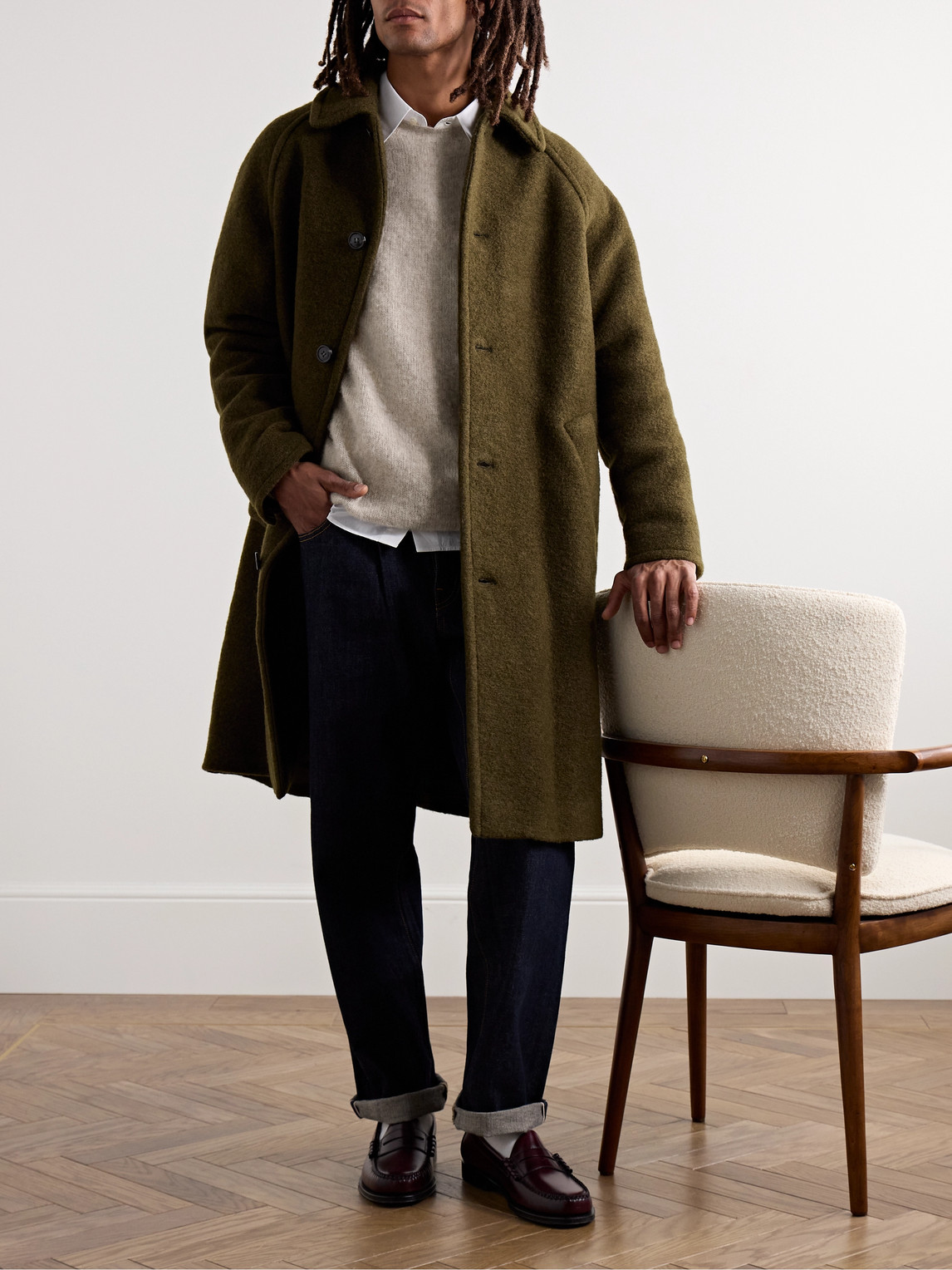 Shop Drake's Brushed Shetland Wool Sweater In Gray