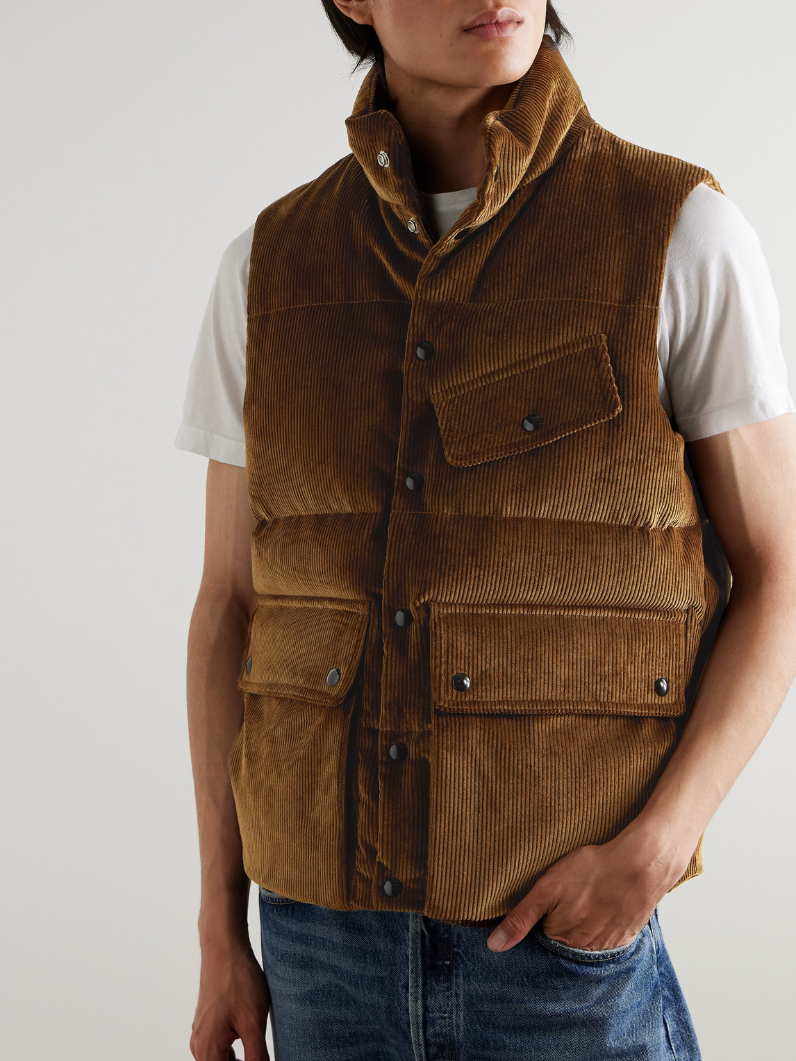 DRAKE'S QUILTED COTTON-CORDUROY DOWN GILET 