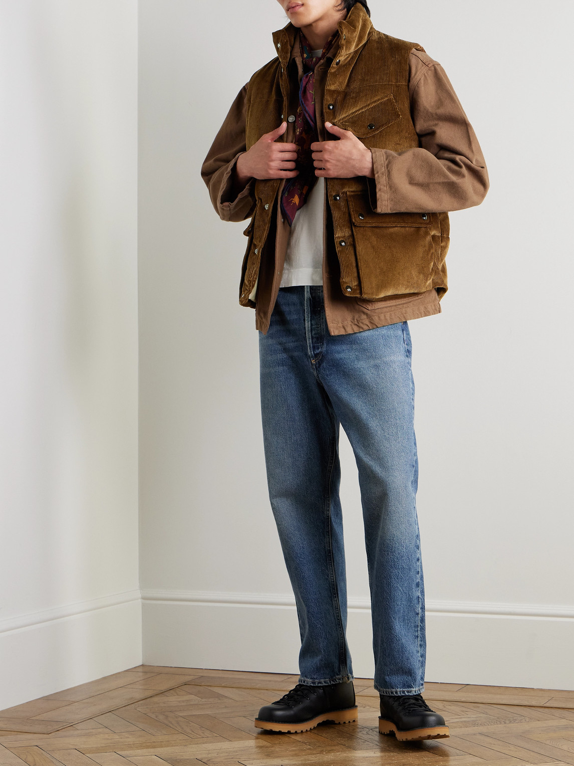 DRAKE'S QUILTED COTTON-CORDUROY DOWN GILET 